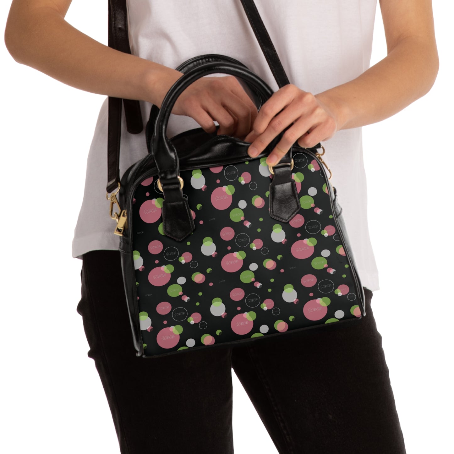 Soror Colorful Polka Dot Bull Shoulder Handbag, Trendy Tote Bag, Unique Handbag Gift, Summer Accessory, Fun Green Purse