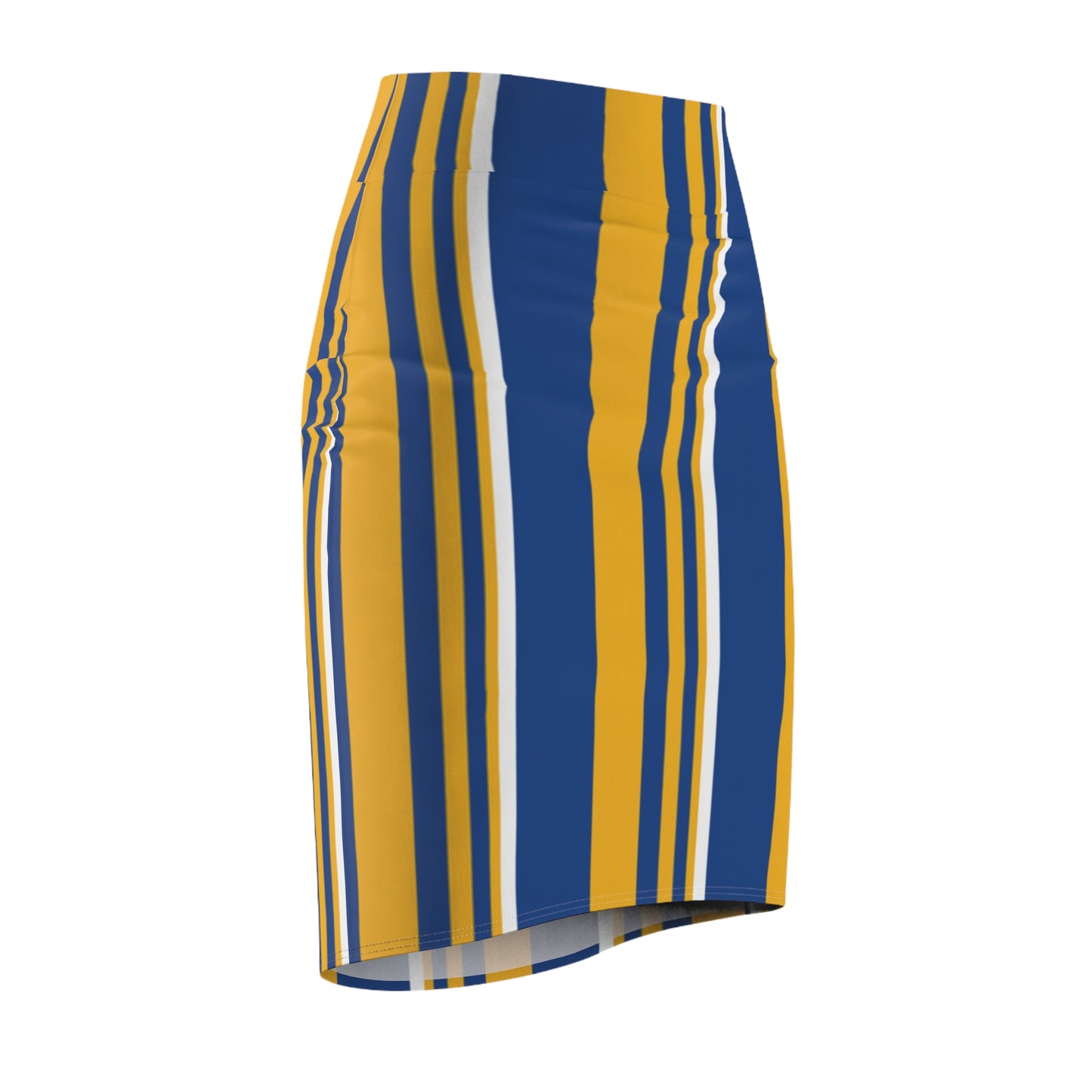 Blue and Gold Striped Pencil Skirt, Women's Fashion Clothing, Office Wear Apparel, Knee Length Skirt for Work, Stretchy Bodycon Skirt,