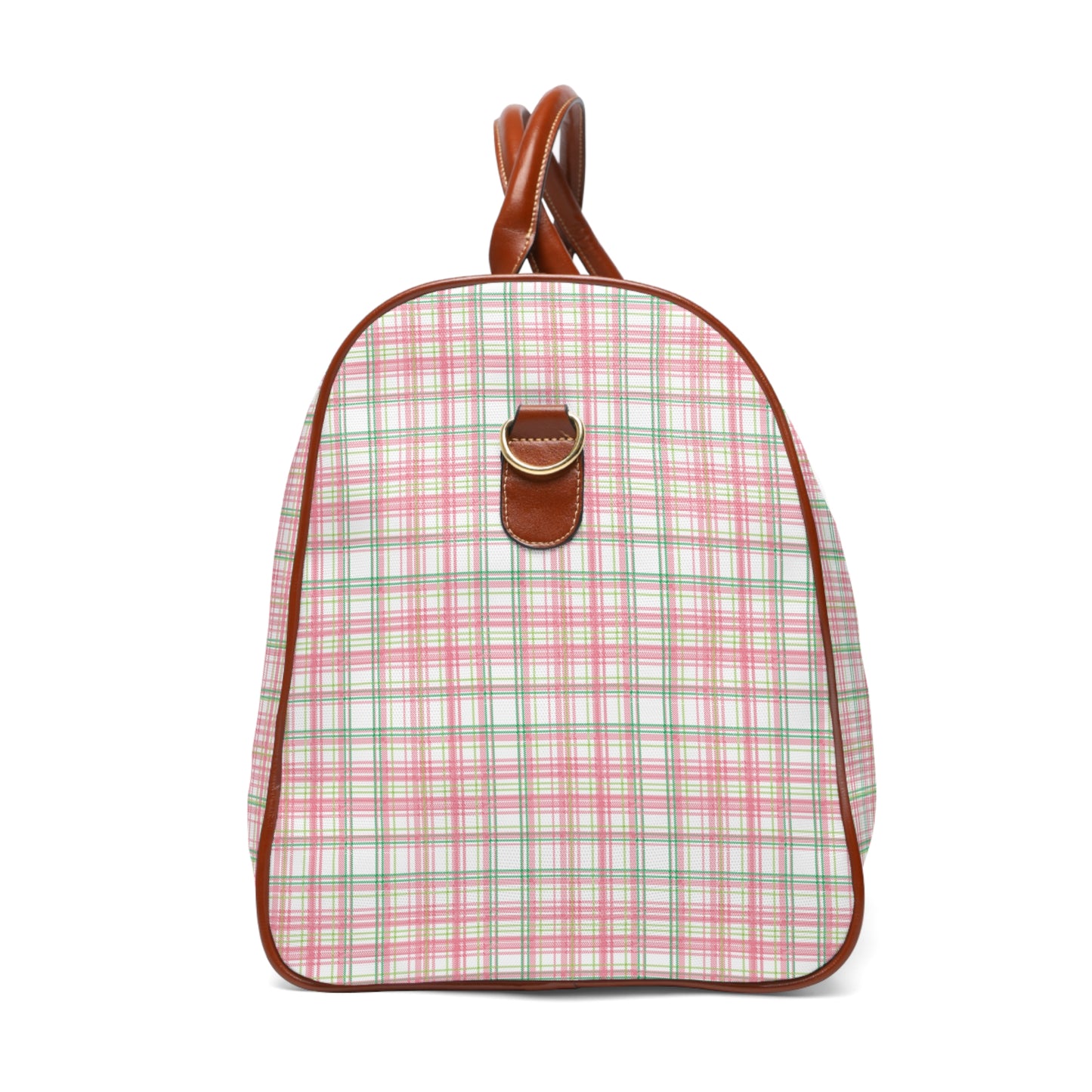 Double Plaid Duffel Bag, 1908, Travel Tote, Leather Handles, Plaid Pattern, Waterproof, Weekend Bag, Sorority Gift