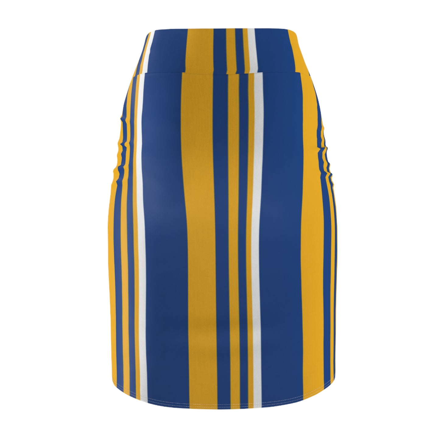 Blue and Gold Striped Pencil Skirt, Women's Fashion Clothing, Office Wear Apparel, Knee Length Skirt for Work, Stretchy Bodycon Skirt,