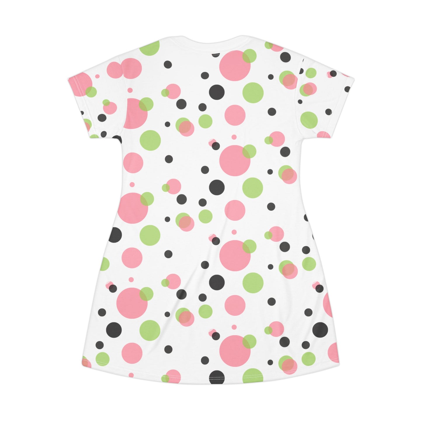 Polka Dot Blank Blk T-Shirt Dress, Pink Green Women's Clothing, Cute Summer Sundress, Casual Midi Dress, Polka Dot Fashion Apparel