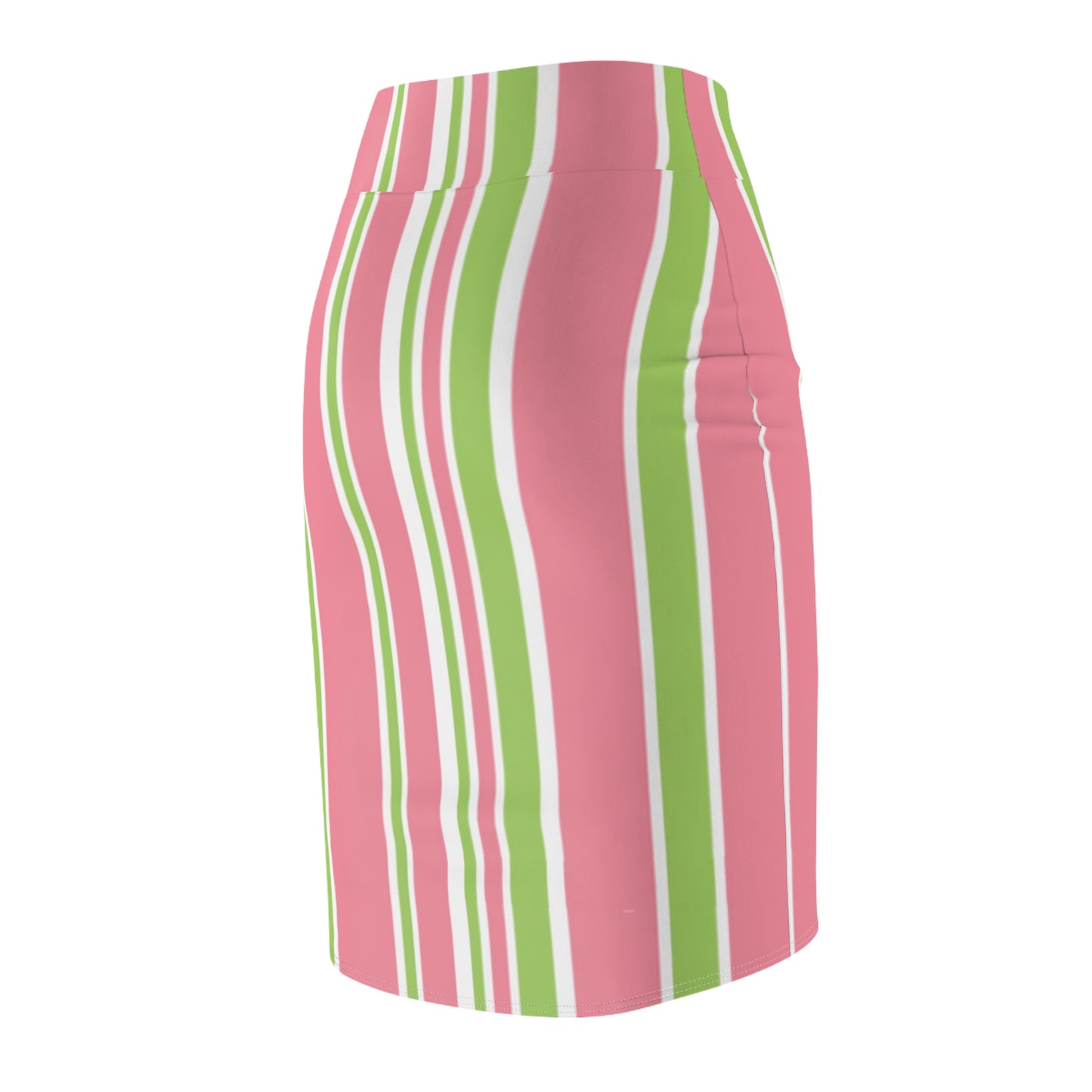 Striped Pencil Skirt: Pink and Green Women's Fashion Officewear Apparel