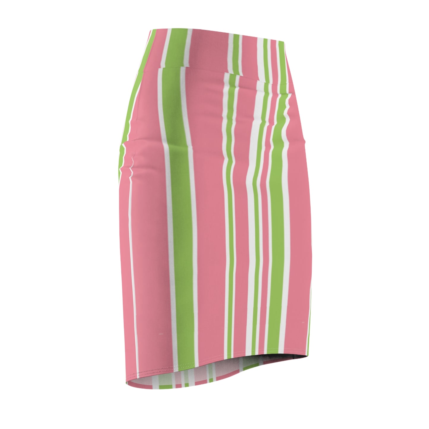 Striped Pencil Skirt: Pink and Green Women's Fashion Officewear Apparel
