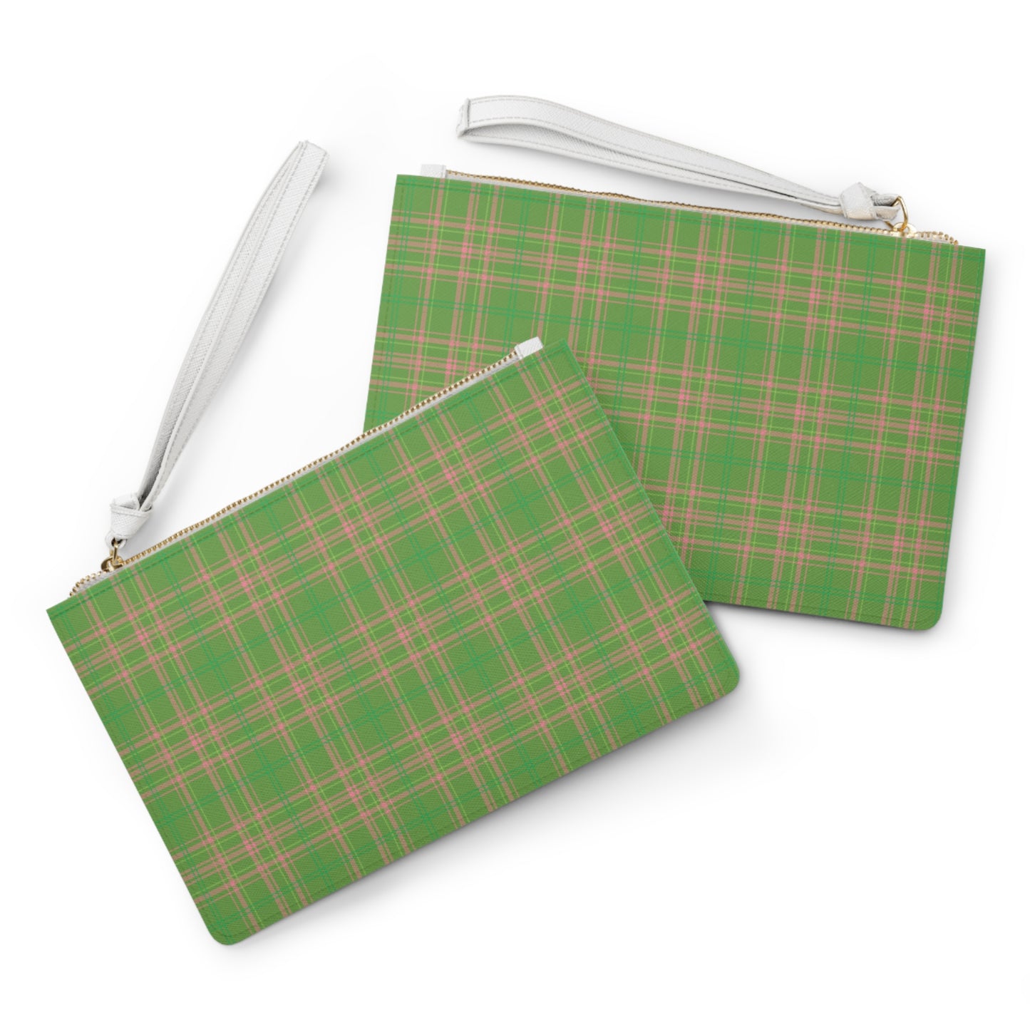 Preppy Plaid Clutch Bag, Pink Green Tartan Purse, Stylish Handbag, Trendy Clutch, Fashion Accessory