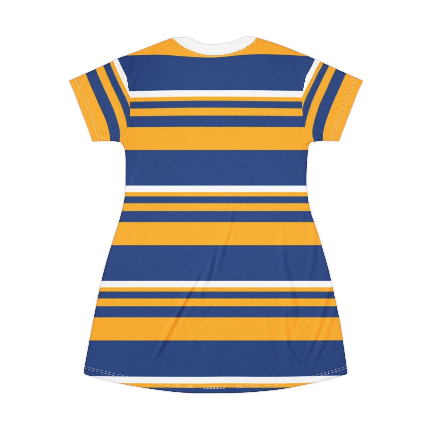 Blue & Gold Stylish Striped T-Shirt Dress for Casual Outings | Perfect for Summer, Sports Events, Parties, Gifts