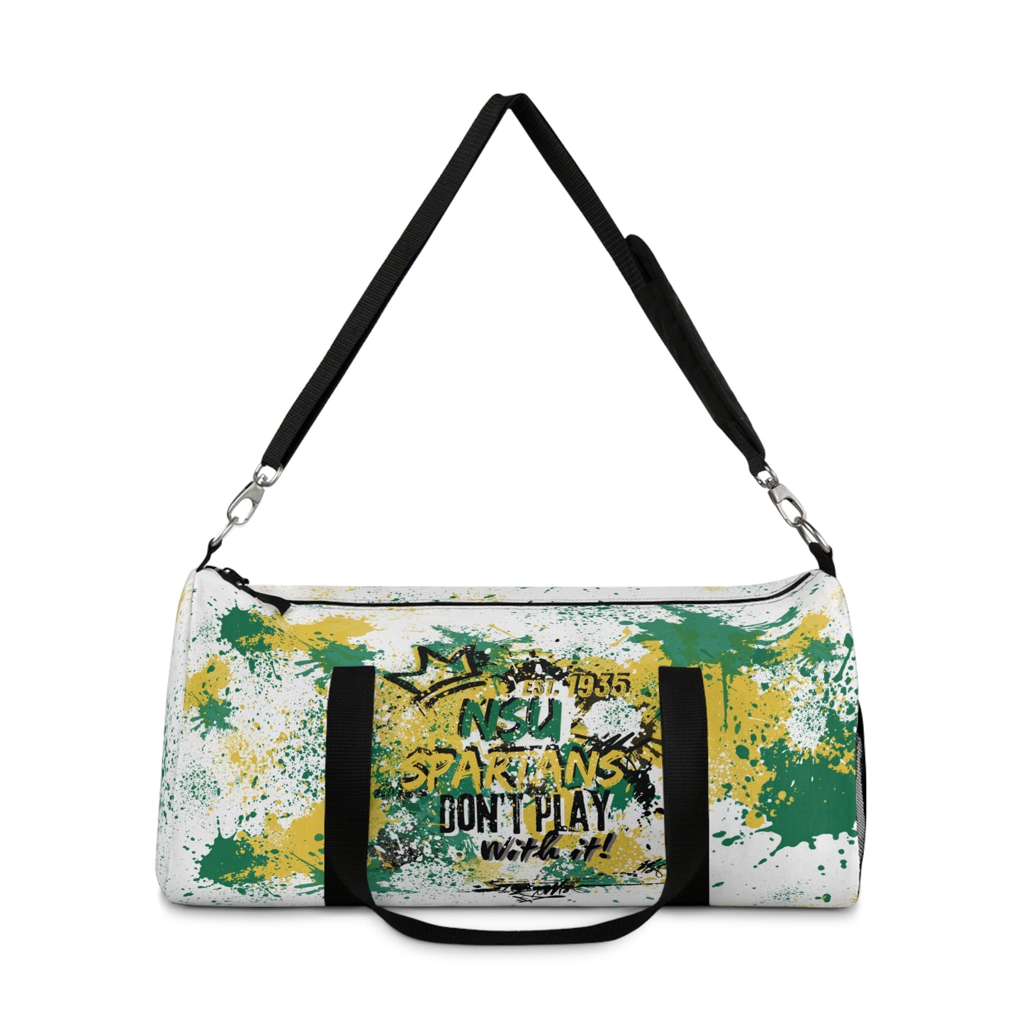 NSU White Graffiti Duffel, Sprayed Art Cool Urban Travel Gym Overnight Bag, Hipster Street Style Accessories, Unique Custom Hand Painted
