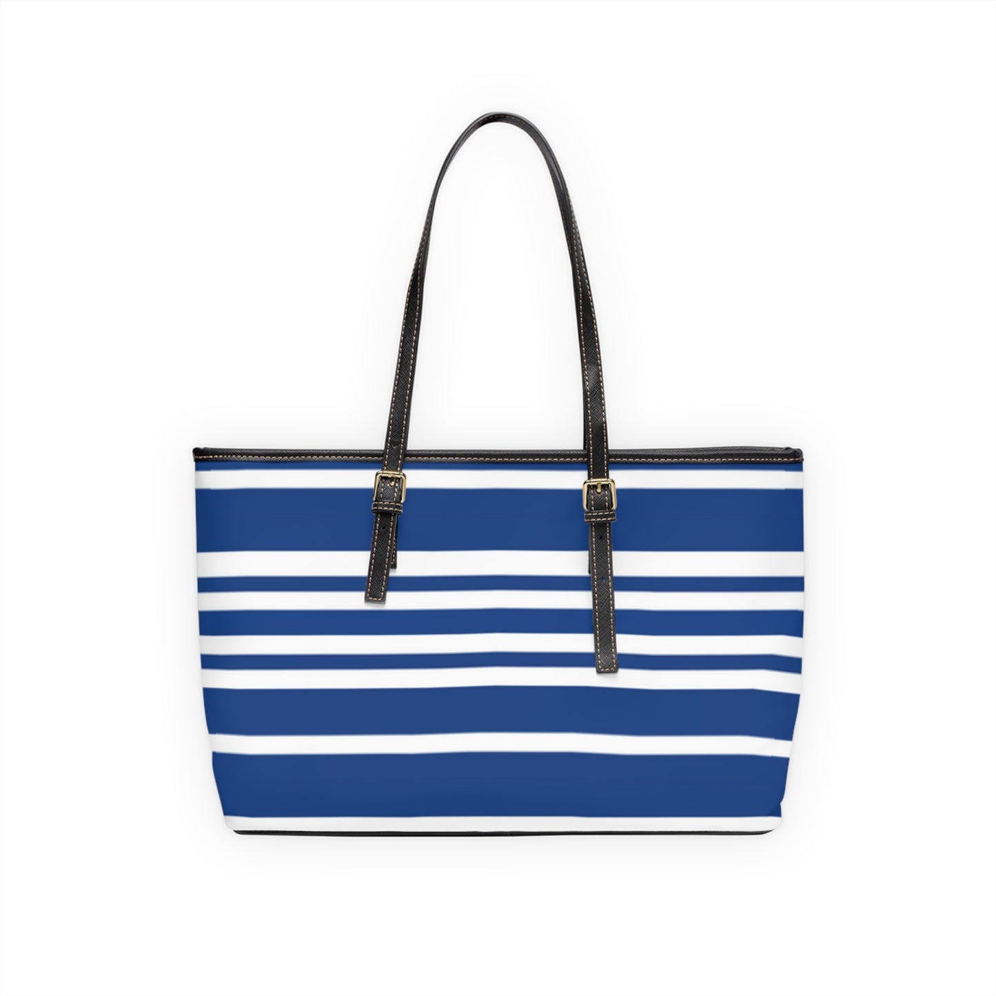 Blue Striped PU Leather Shoulder Bag: Chic Everyday Tote
