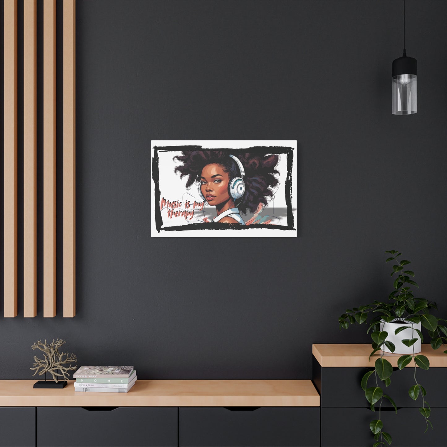 Canvas Wall Art, Headphones Music is my therapy, Home Decor, Gift for Music Lovers, Bedroom Decor, Office Decor, Inspirational Art, Modern