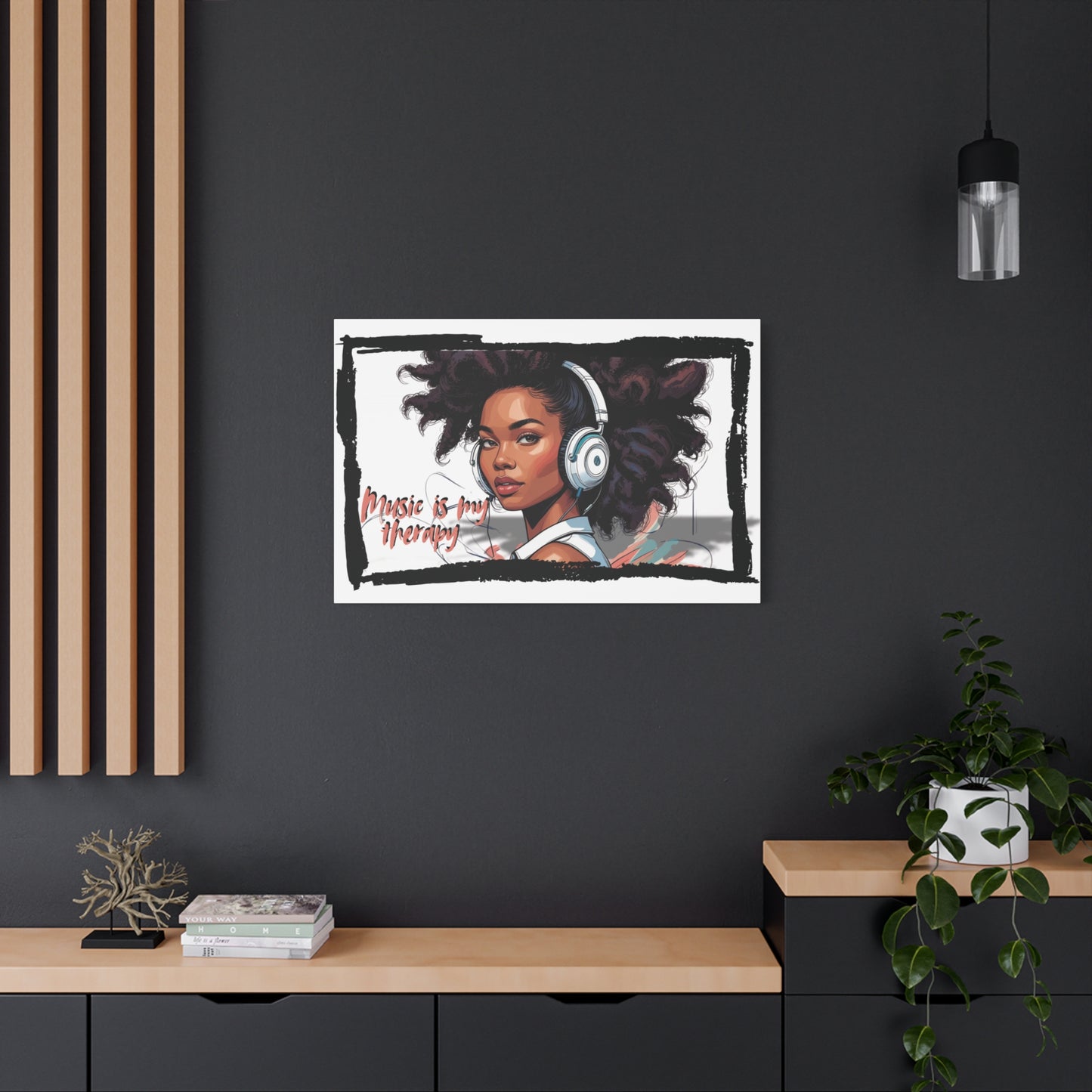 Canvas Wall Art, Headphones Music is my therapy, Home Decor, Gift for Music Lovers, Bedroom Decor, Office Decor, Inspirational Art, Modern