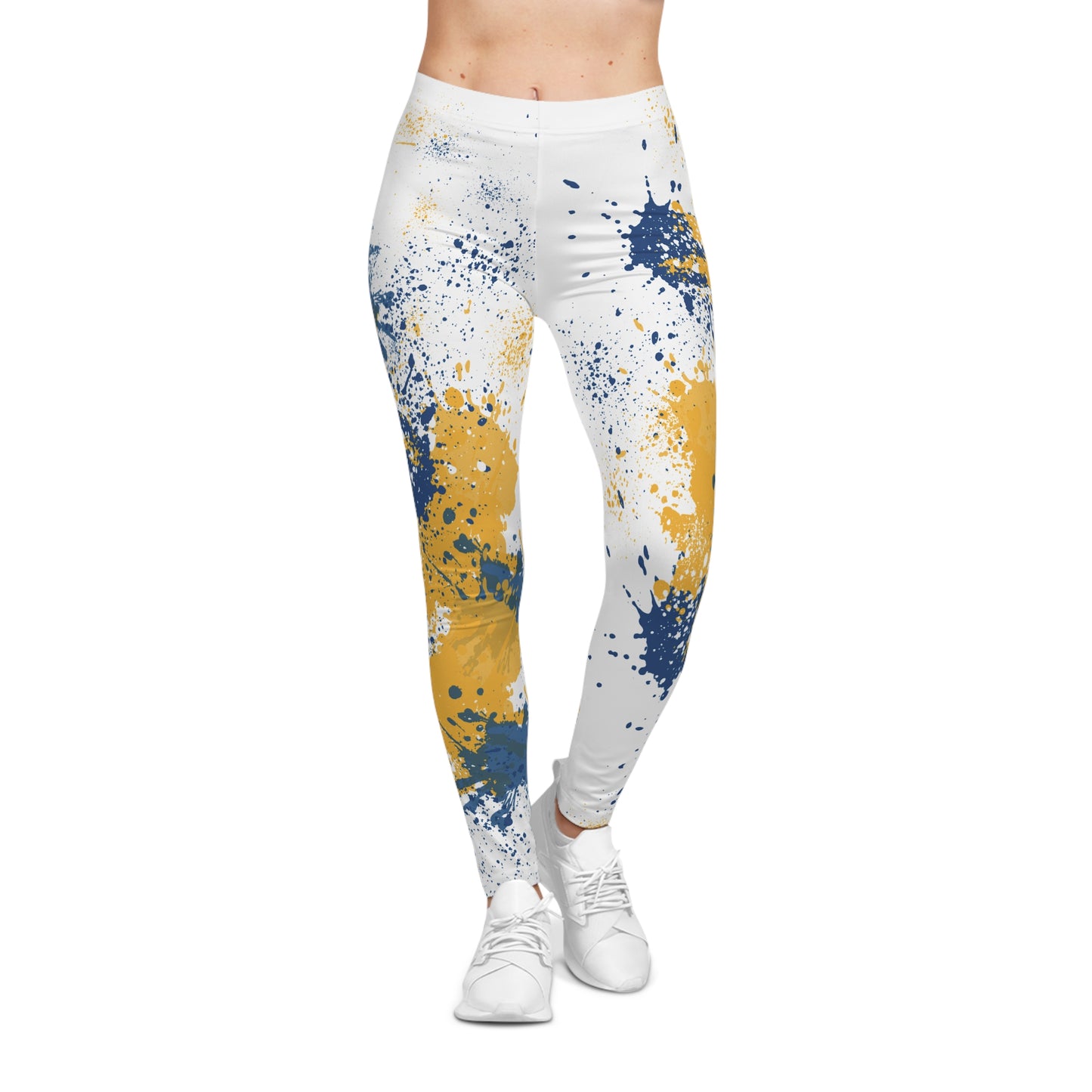 Spray Paint Leggings, Trendy Stretch Pants for Women, Blue Gold Workout Yoga Tights, Fashionable Athleisure Wear, Abstract Print Leggings,