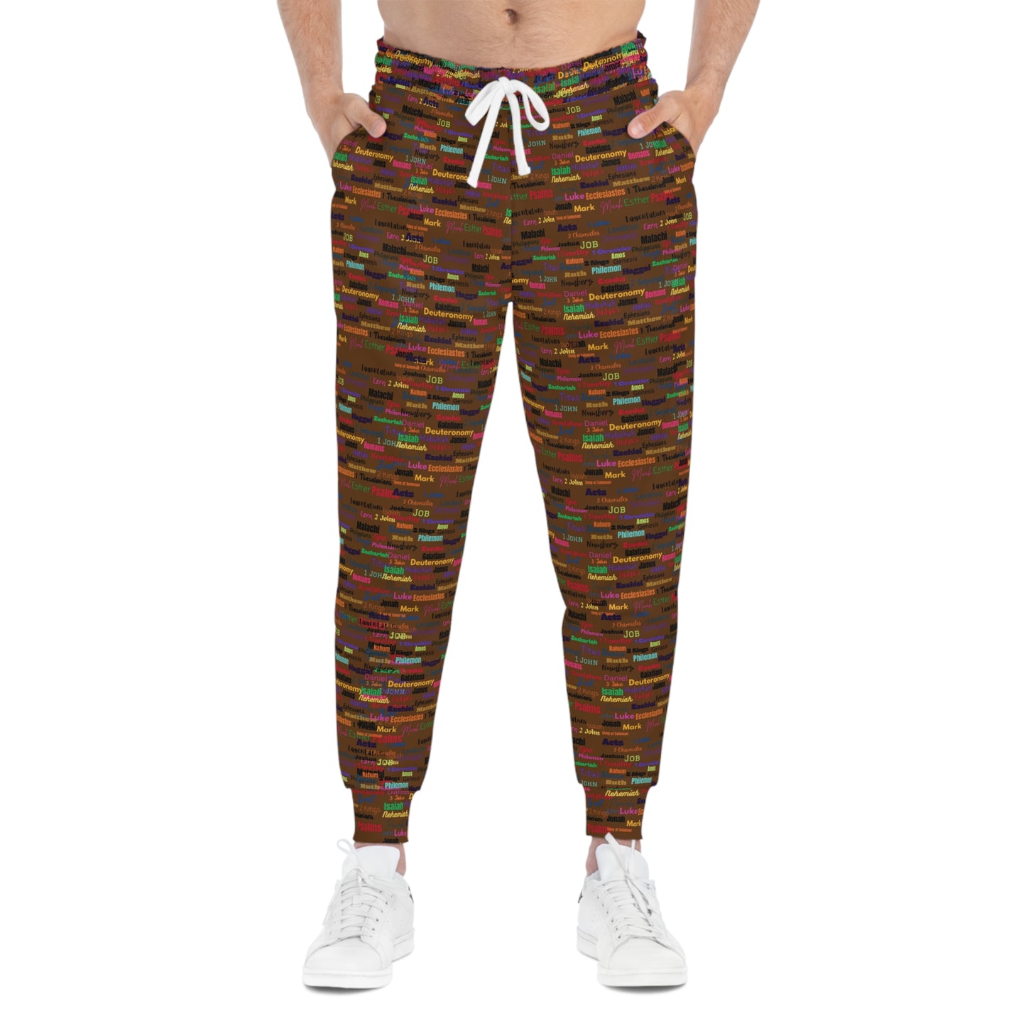 Colorful Patterned Brown Athletic Joggers, Trendy Activewear, Comfortable Lounge Pants, Sporty Casual Wear, Unique Jogging Pants