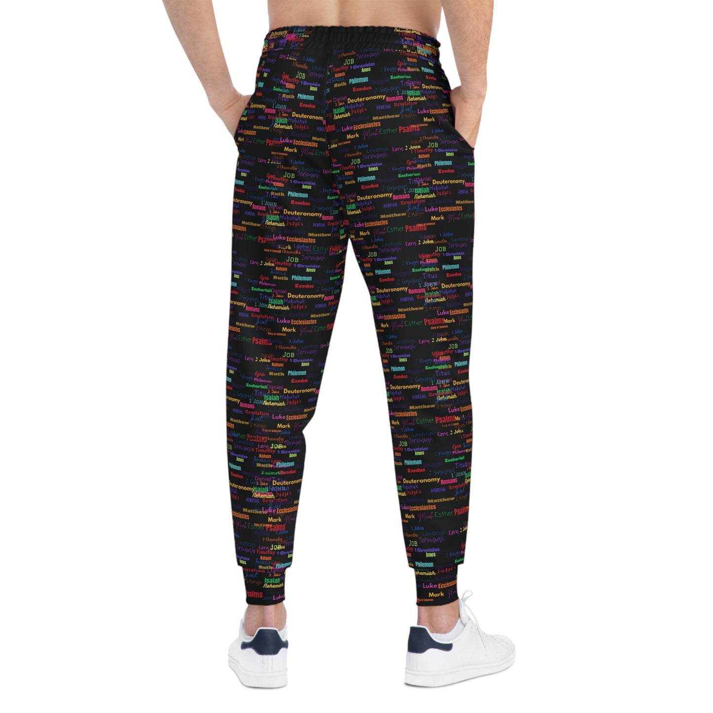 Colorful Patterned Black Athletic Joggers, Trendy Activewear, Comfortable Lounge Pants, Sporty Casual Wear, Unique Jogging Pants