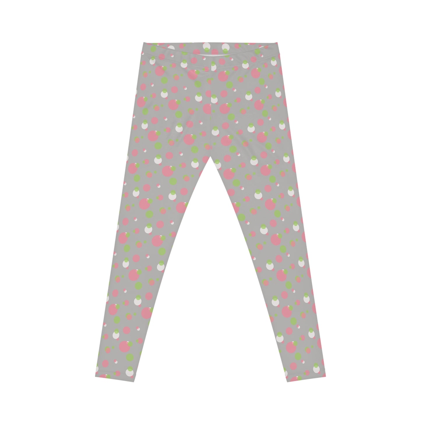 Grey Background Polka Dot Leggings, Women's Leggings, Casual Pants, Pink and Green Leggings, Bold Patterned Tights