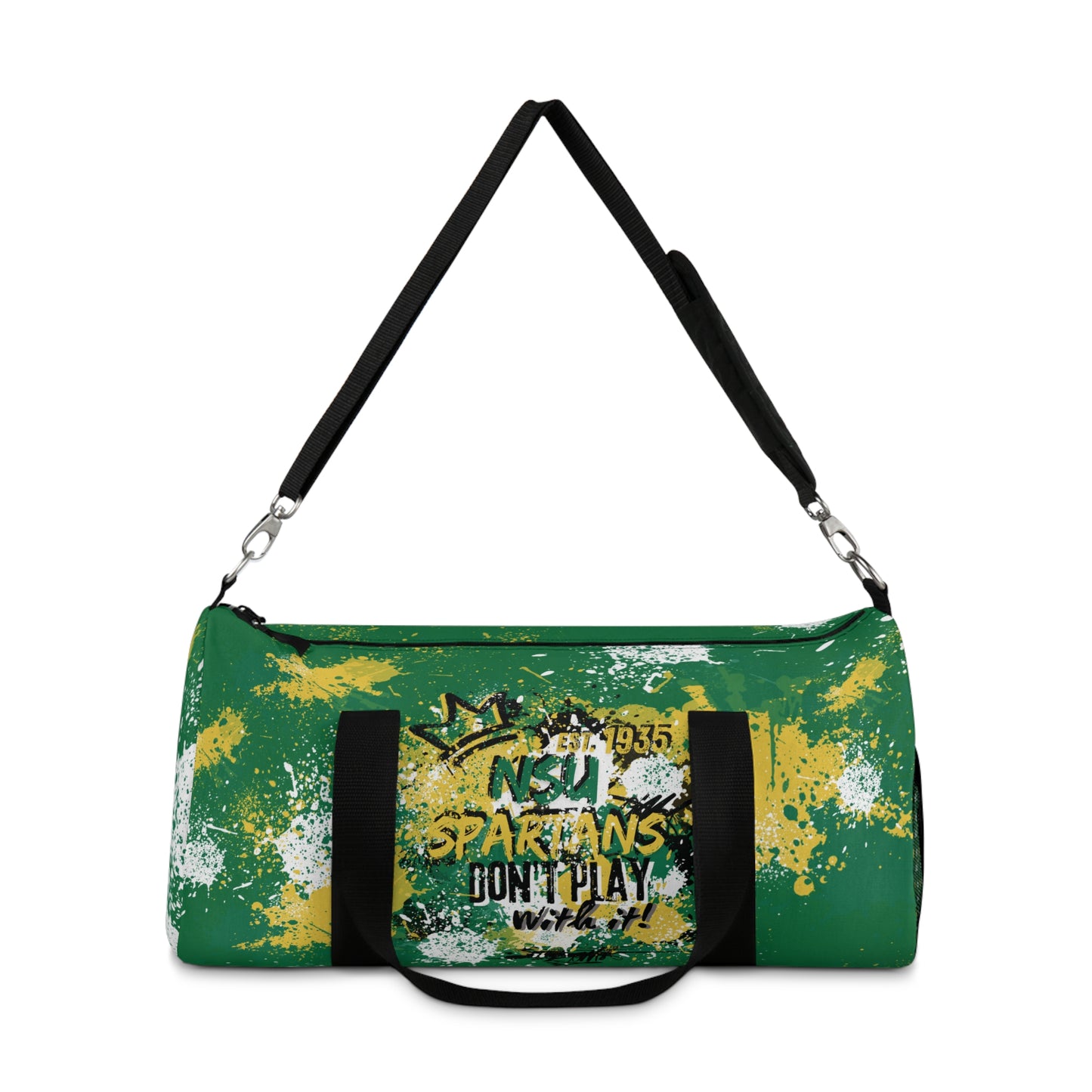 NSU Green Graffiti Duffel, Sprayed Art Cool Urban Travel Gym Overnight Bag, Hipster Street Style Accessories, Unique Custom Hand Painted