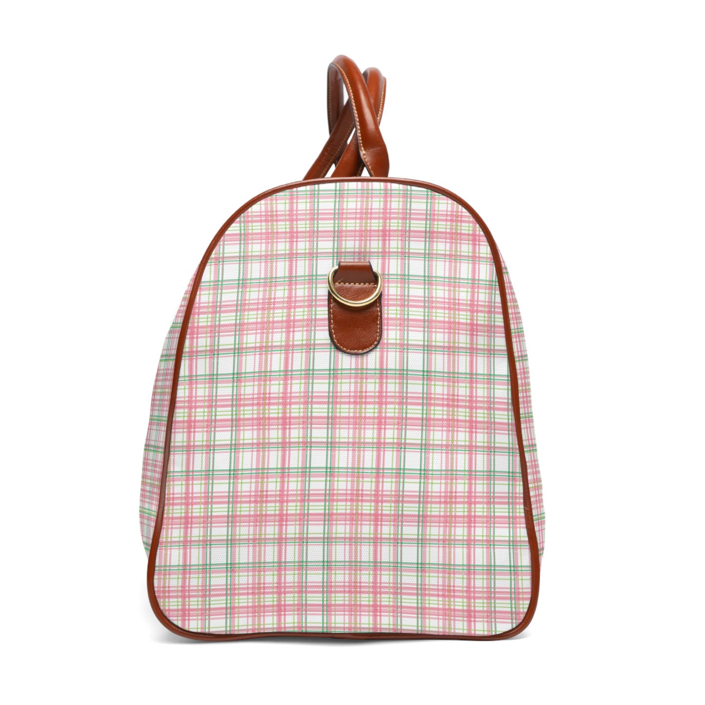 Double Plaid Duffel Bag, 1908, Travel Tote, Leather Handles, Plaid Pattern, Waterproof, Weekend Bag, Sorority Gift