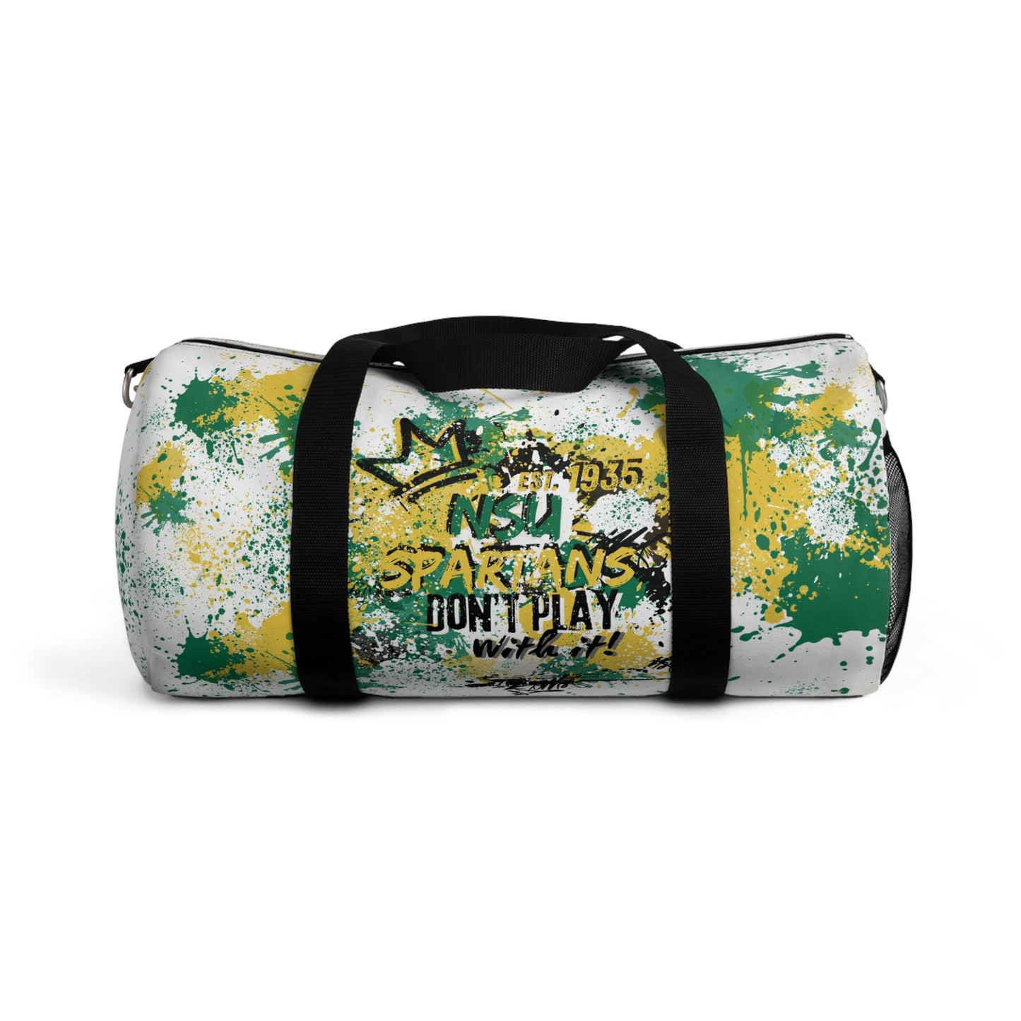 NSU White Graffiti Duffel, Sprayed Art Cool Urban Travel Gym Overnight Bag, Hipster Street Style Accessories, Unique Custom Hand Painted