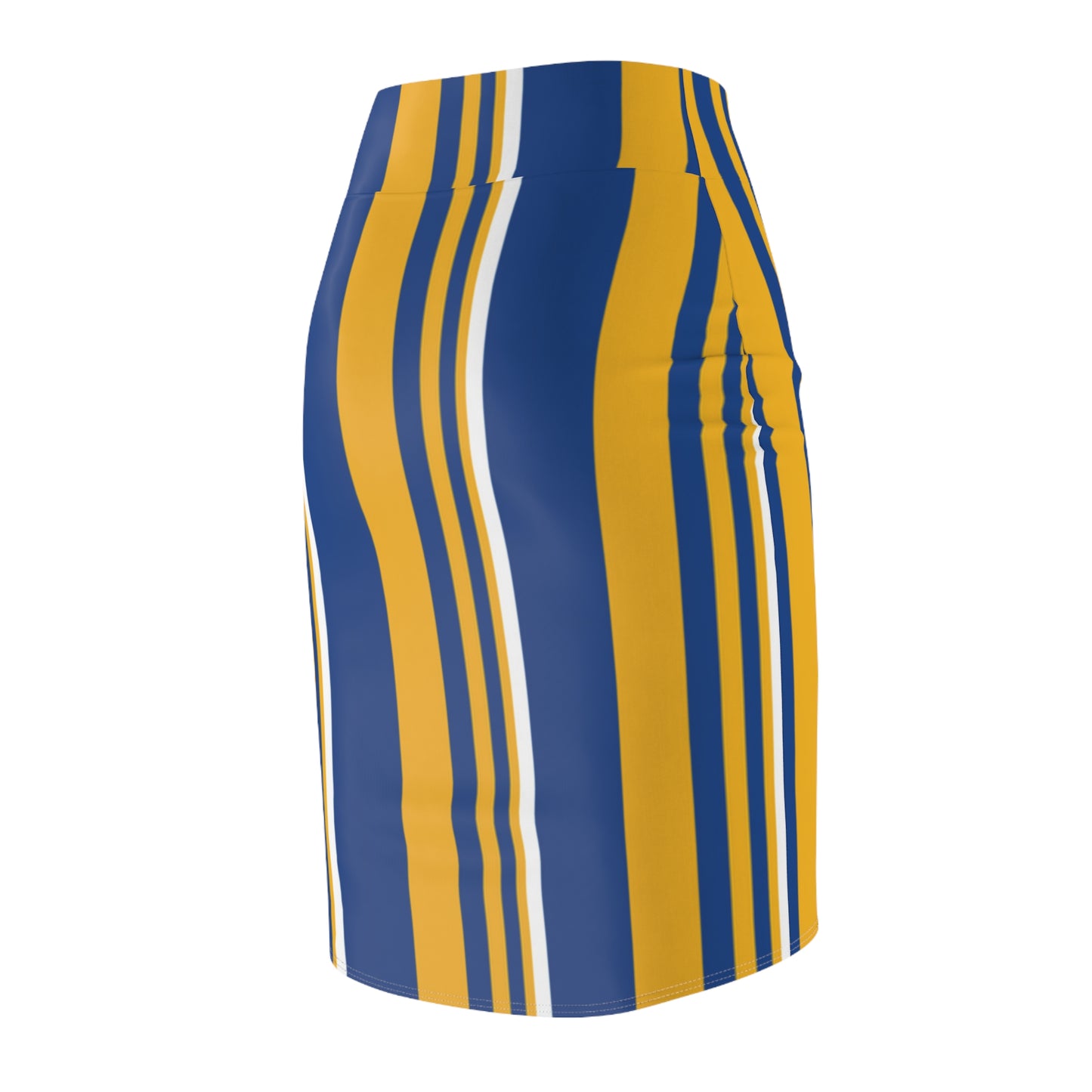 Blue and Gold Striped Pencil Skirt, Women's Fashion Clothing, Office Wear Apparel, Knee Length Skirt for Work, Stretchy Bodycon Skirt,