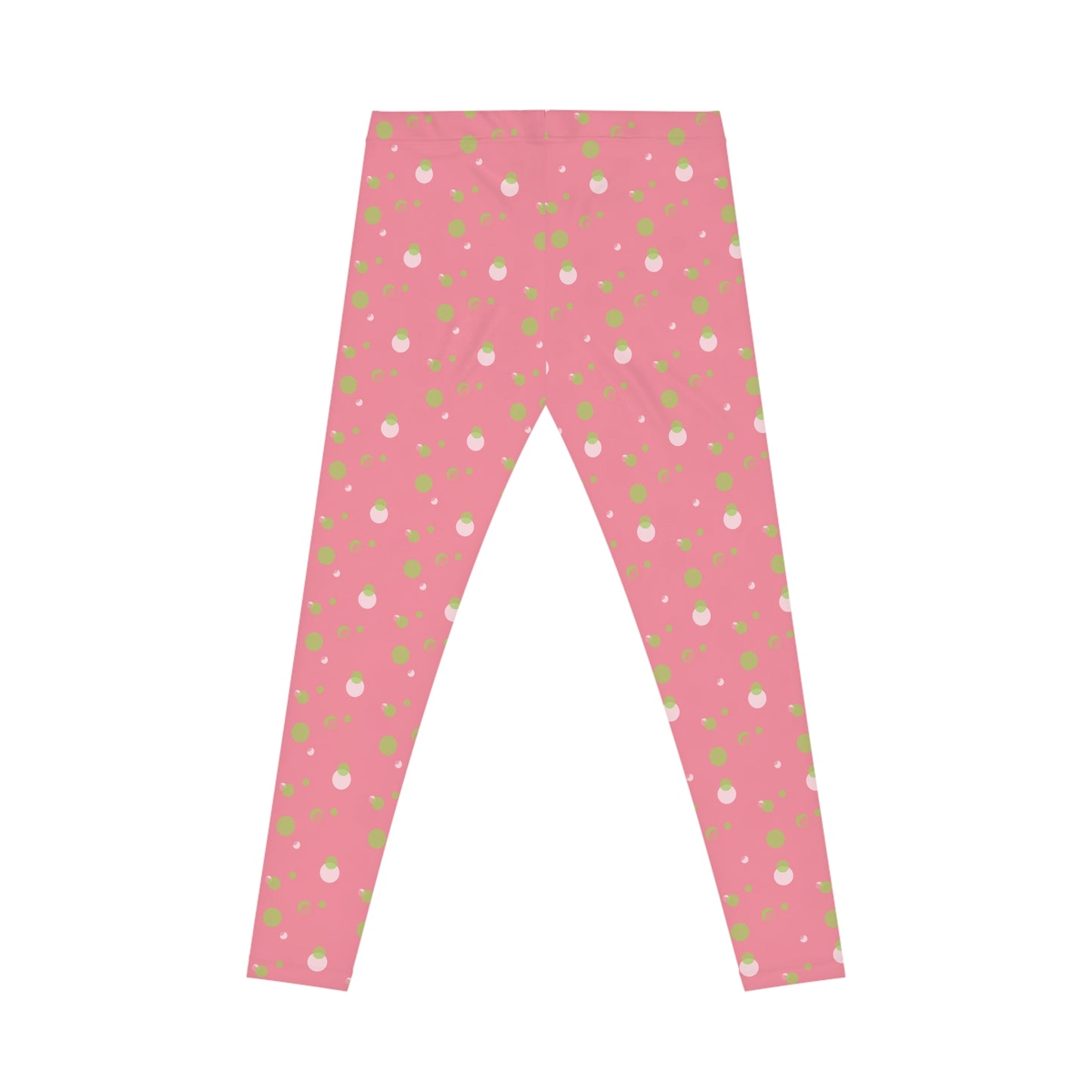 Pink Background Polka Dot Leggings, Women's Leggings, Casual Pants, Pink and Green Leggings, Bold Patterned Tights