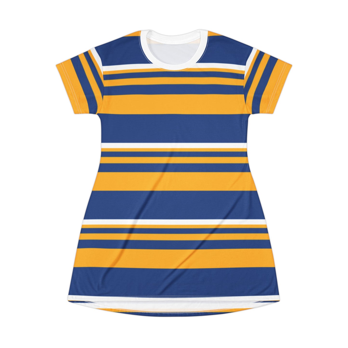 Blue & Gold Stylish Striped T-Shirt Dress for Casual Outings | Perfect for Summer, Sports Events, Parties, Gifts