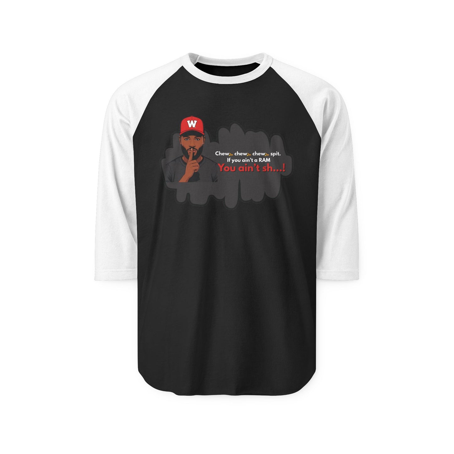 WSSU Slang M Three Quarter Sleeve Raglan Shirt with Bold Graphic, Casual Tee for Parties, Gift for Friends, Humor Shirt, Everyday Wear