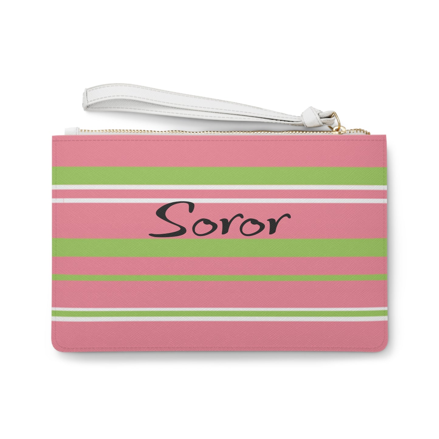 Soror Pink Stripe Faux Leather Clutch: Saffiano Pattern Wristlet