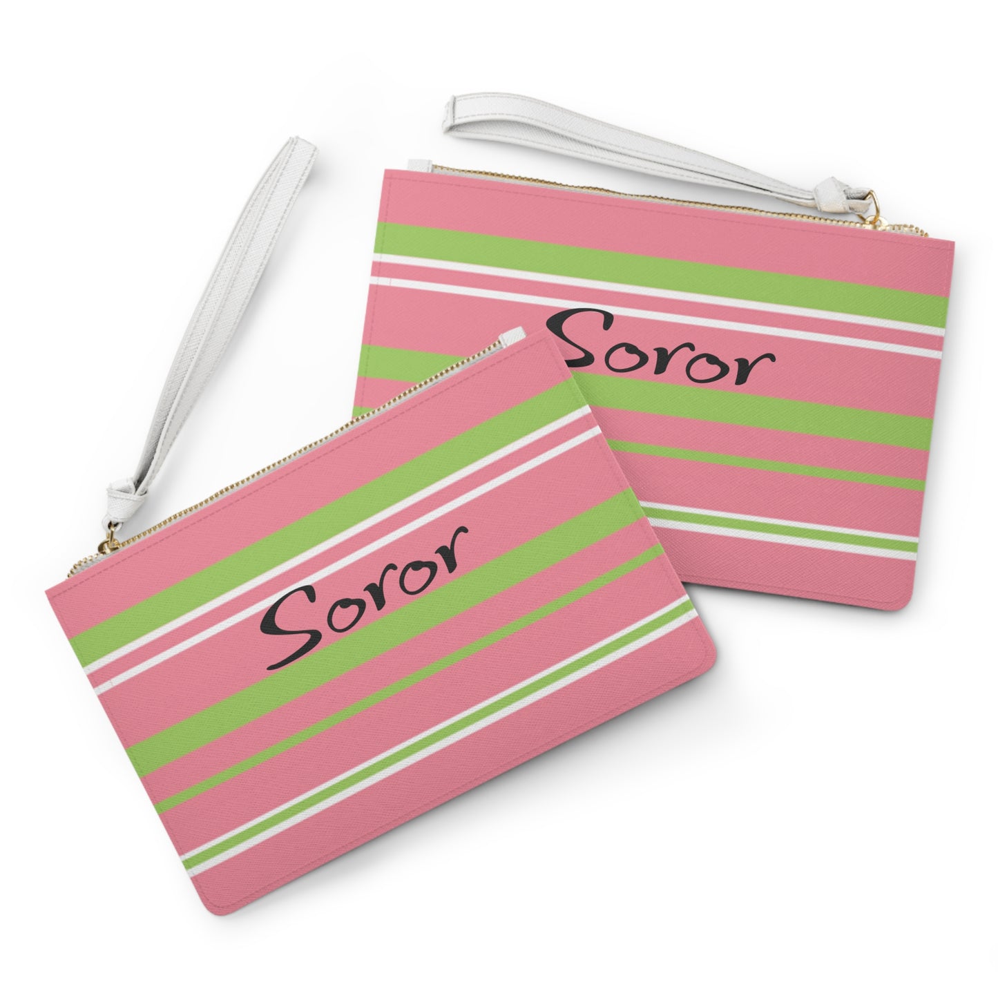 Soror Pink Stripe Faux Leather Clutch: Saffiano Pattern Wristlet