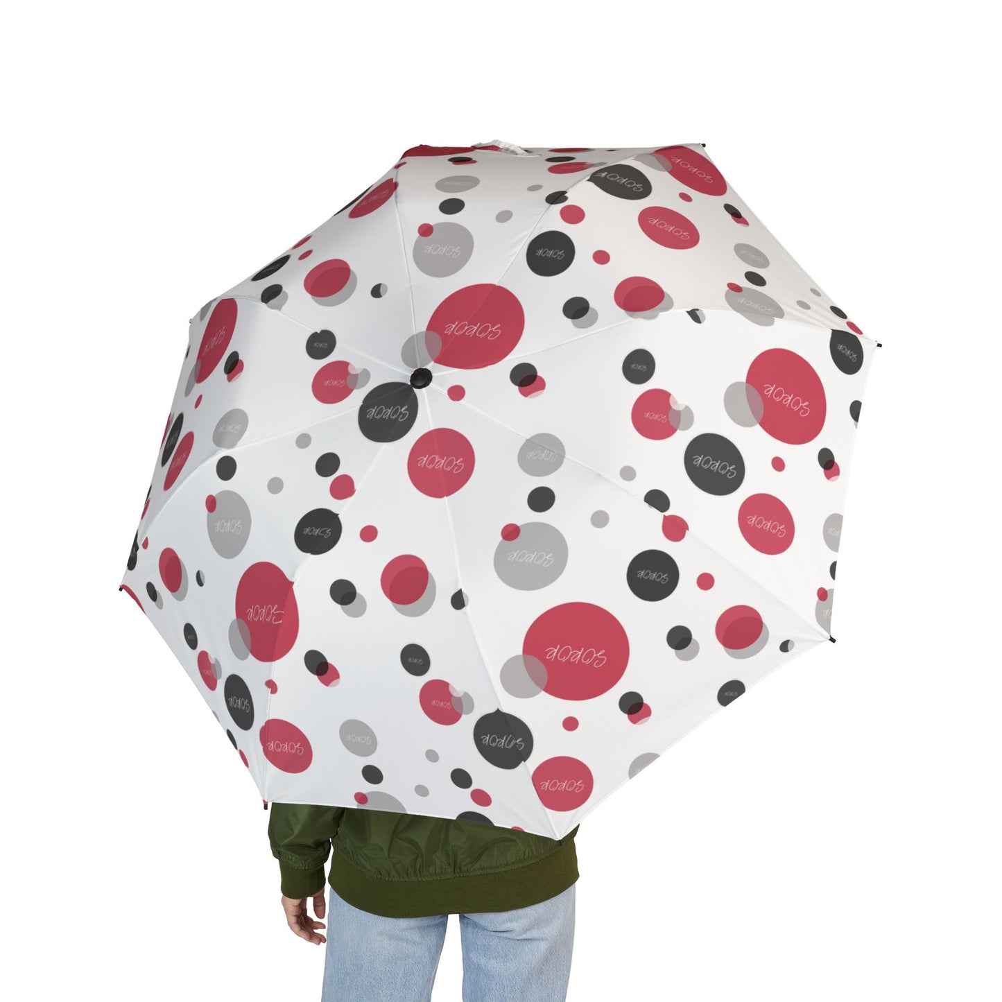 Soror Diva Dot Umbrella White - Stylish Semi-Automatic Foldable Umbrella, Rain Gear, Travel Essential, Gift for Her, Fashion Accessory