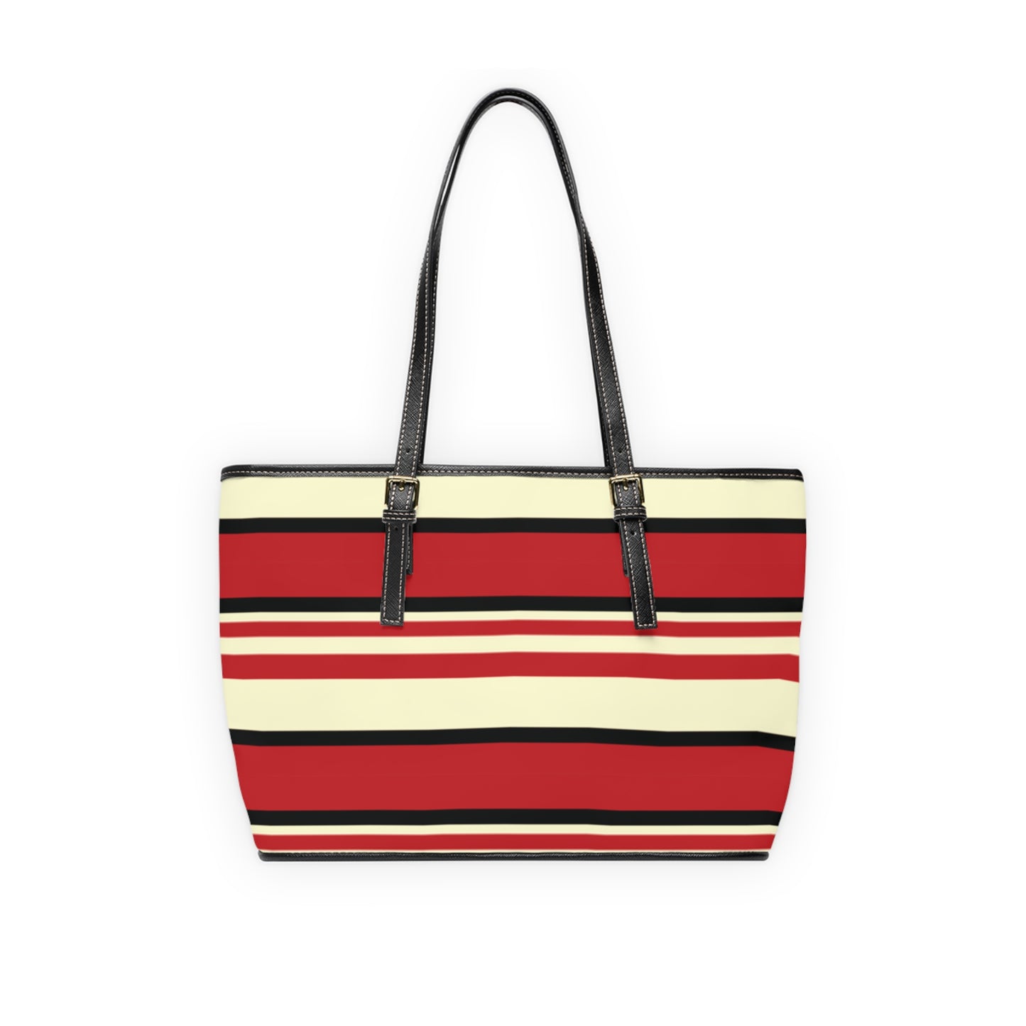 Crimson Striped PU Leather Shoulder Bag: Trendy Everyday Tote