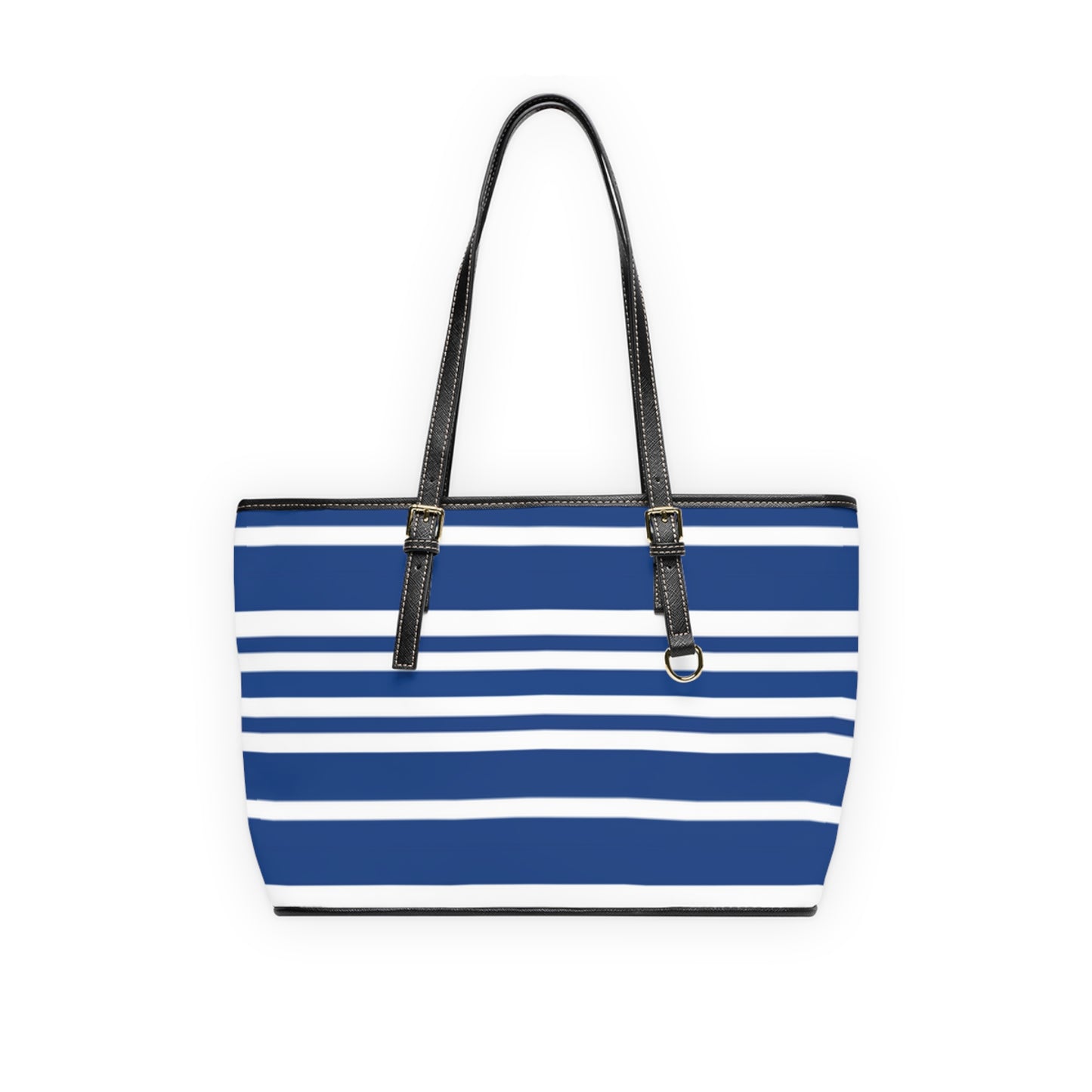 Blue Striped PU Leather Shoulder Bag: Chic Everyday Tote