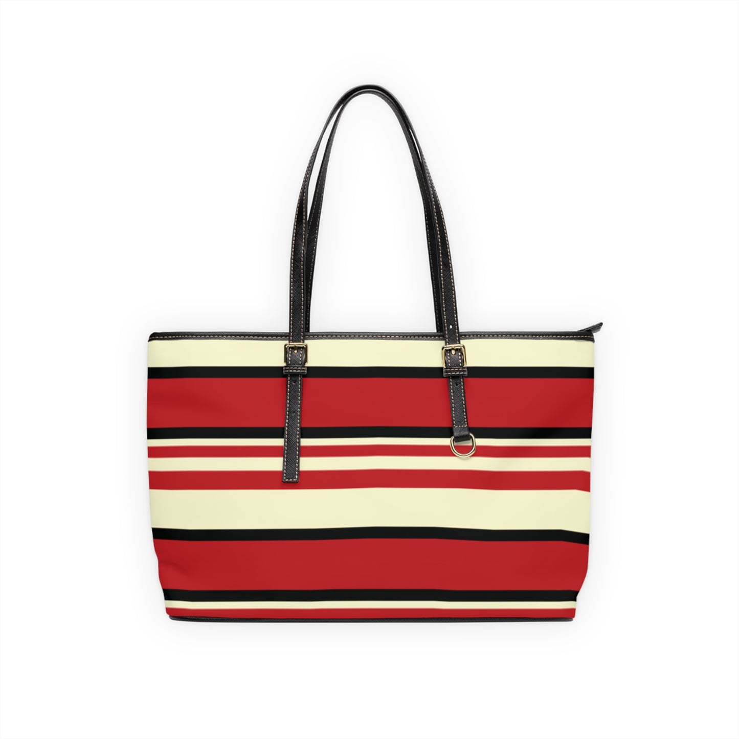 Crimson Striped PU Leather Shoulder Bag: Trendy Everyday Tote