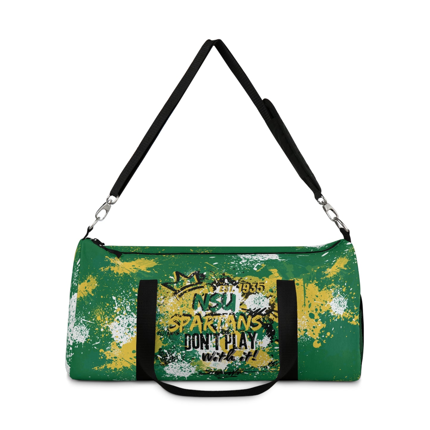 NSU Green Graffiti Duffel, Sprayed Art Cool Urban Travel Gym Overnight Bag, Hipster Street Style Accessories, Unique Custom Hand Painted