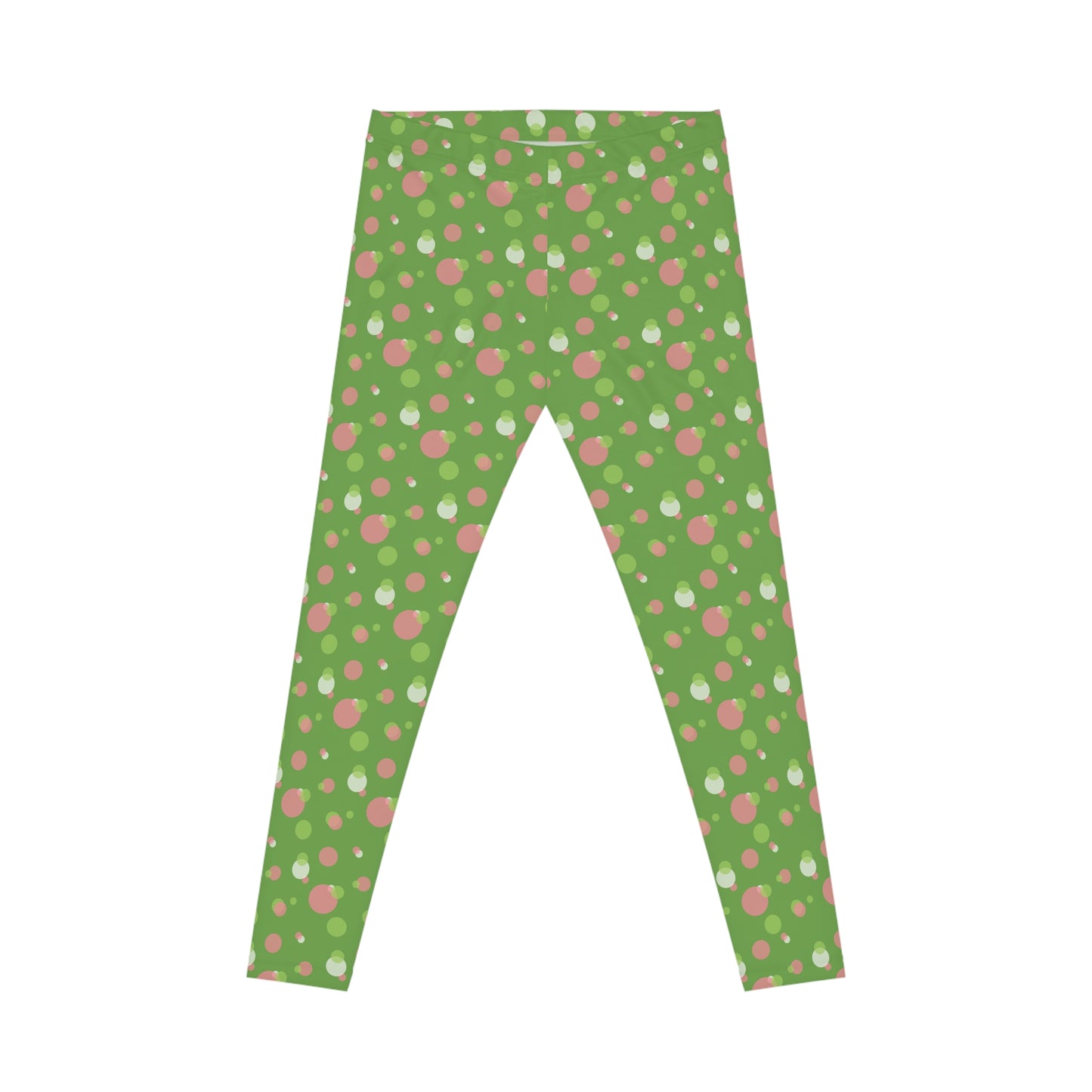 Green Background Polka Dot Leggings, Women's Leggings, Casual Pants, Pink and Green Leggings, Bold Patterned Tights
