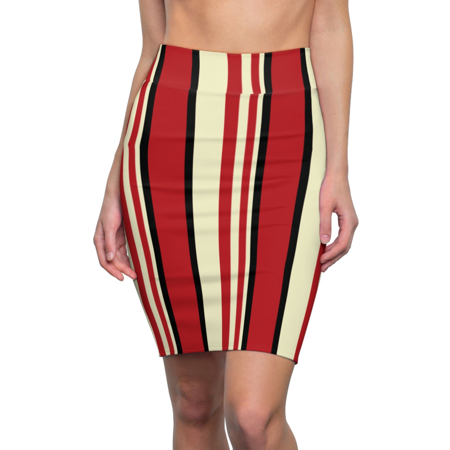 Striped Pencil Skirt, Crimson & Cream, Women's Clothing, Office Wear, Work Attire, Casual Skirt