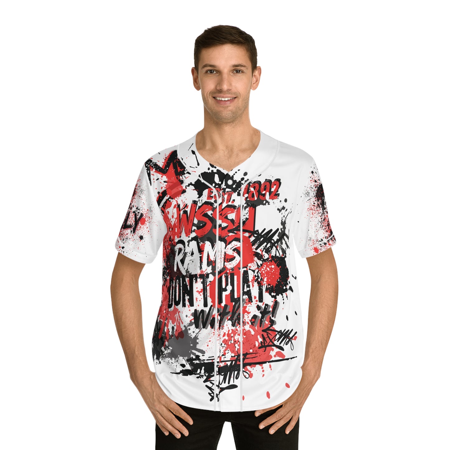 Bold Graphic Men's Baseball Jersey, Sporty Apparel, Casual Wear, Unique Gift for Baseball Fans, Streetwear Style