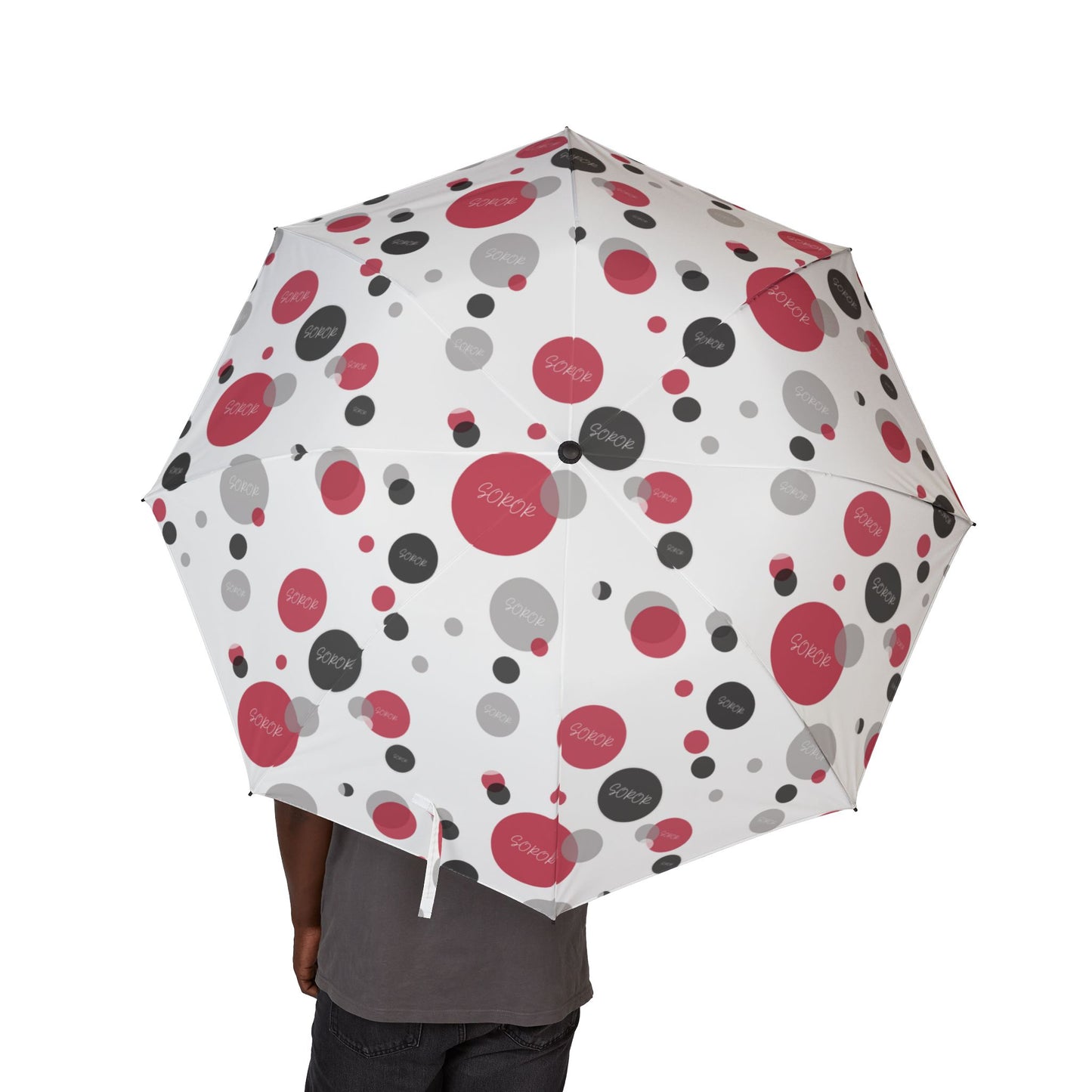 Soror Diva Dot Umbrella White - Stylish Semi-Automatic Foldable Umbrella, Rain Gear, Travel Essential, Gift for Her, Fashion Accessory