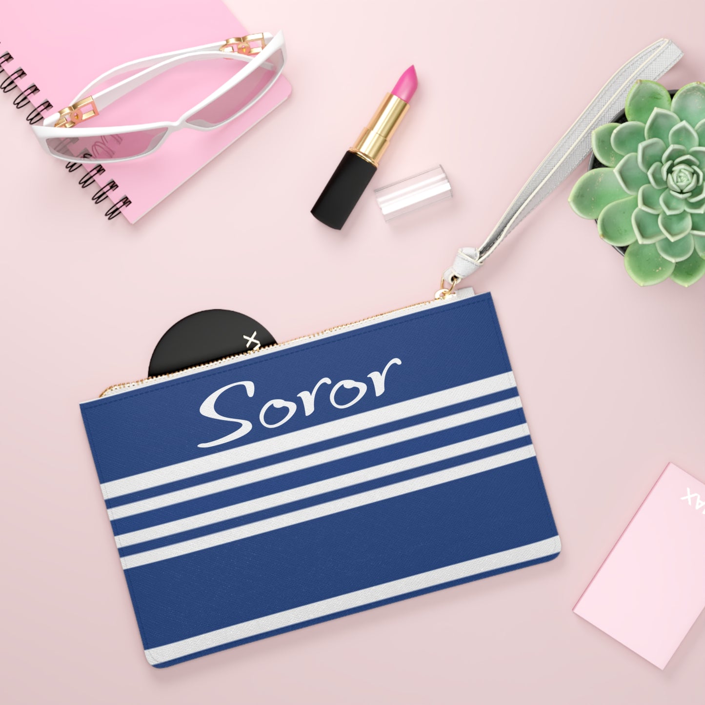 Soror Blue Saffiano Clutch: Sorority Gift, Vegan Leather Wristlet