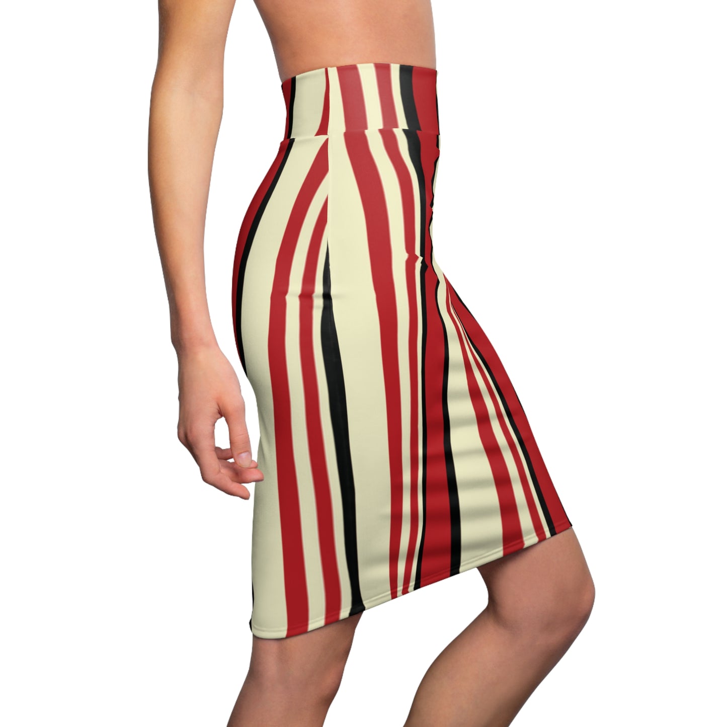 Striped Pencil Skirt, Crimson & Cream, Women's Clothing, Office Wear, Work Attire, Casual Skirt