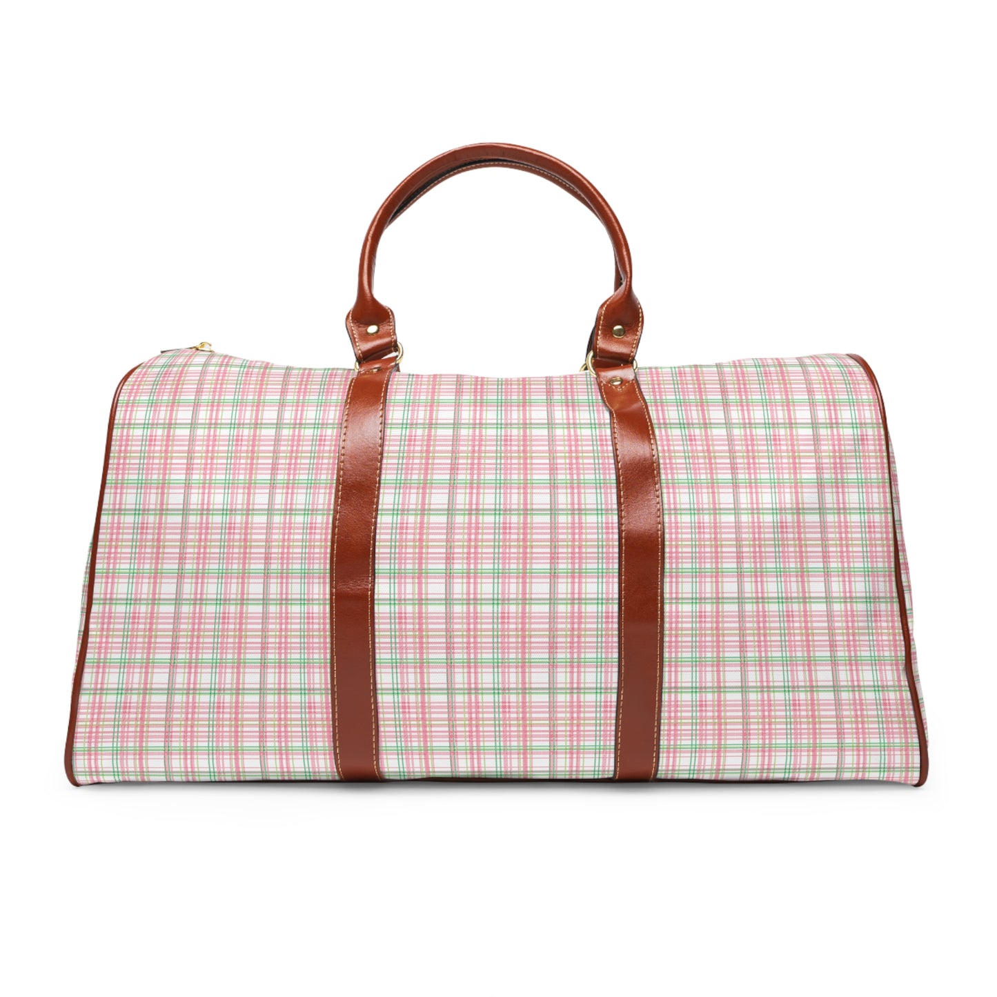 Double Plaid Duffel Bag, 1908, Travel Tote, Leather Handles, Plaid Pattern, Waterproof, Weekend Bag, Sorority Gift