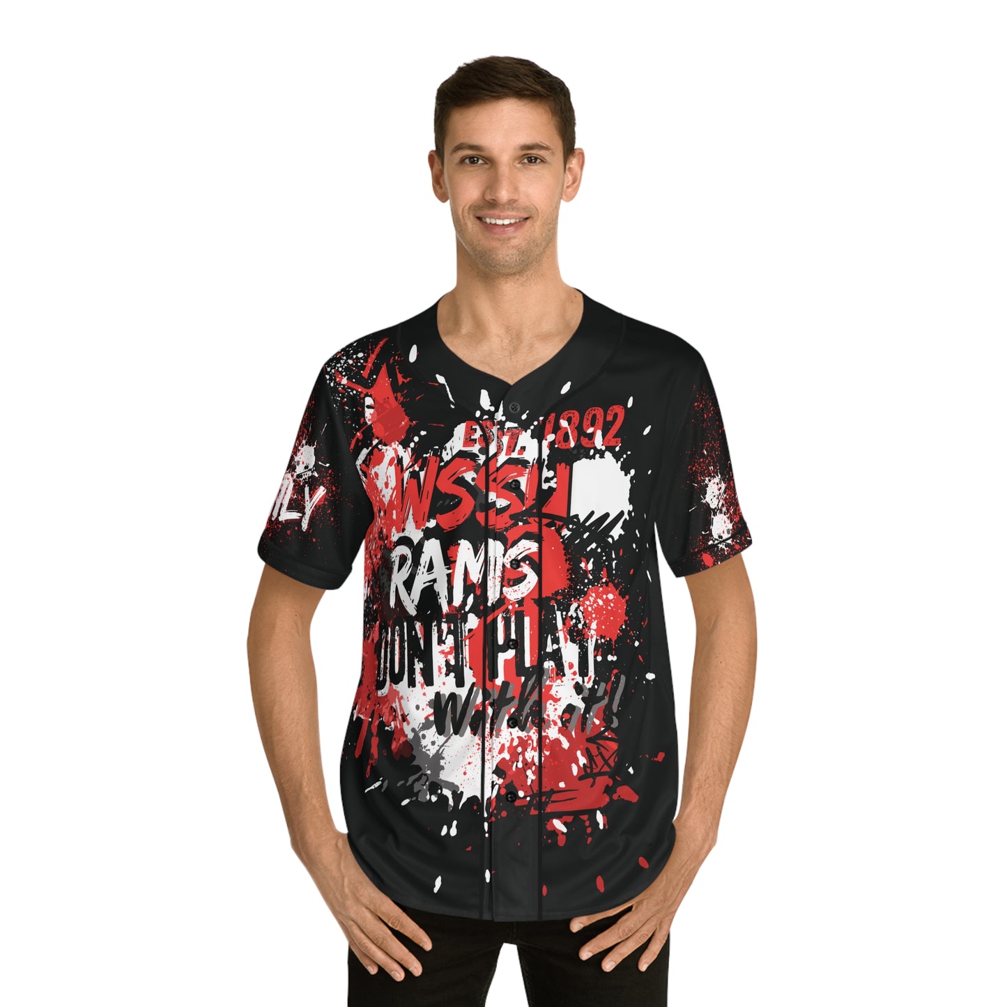 Bold Graphic Men's Baseball Jersey Blk, Sporty Apparel, Casual Wear, Unique Gift for Baseball Fans, Streetwear Style