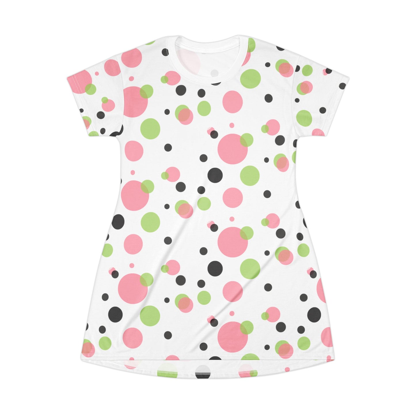 Polka Dot Blank Blk T-Shirt Dress, Pink Green Women's Clothing, Cute Summer Sundress, Casual Midi Dress, Polka Dot Fashion Apparel