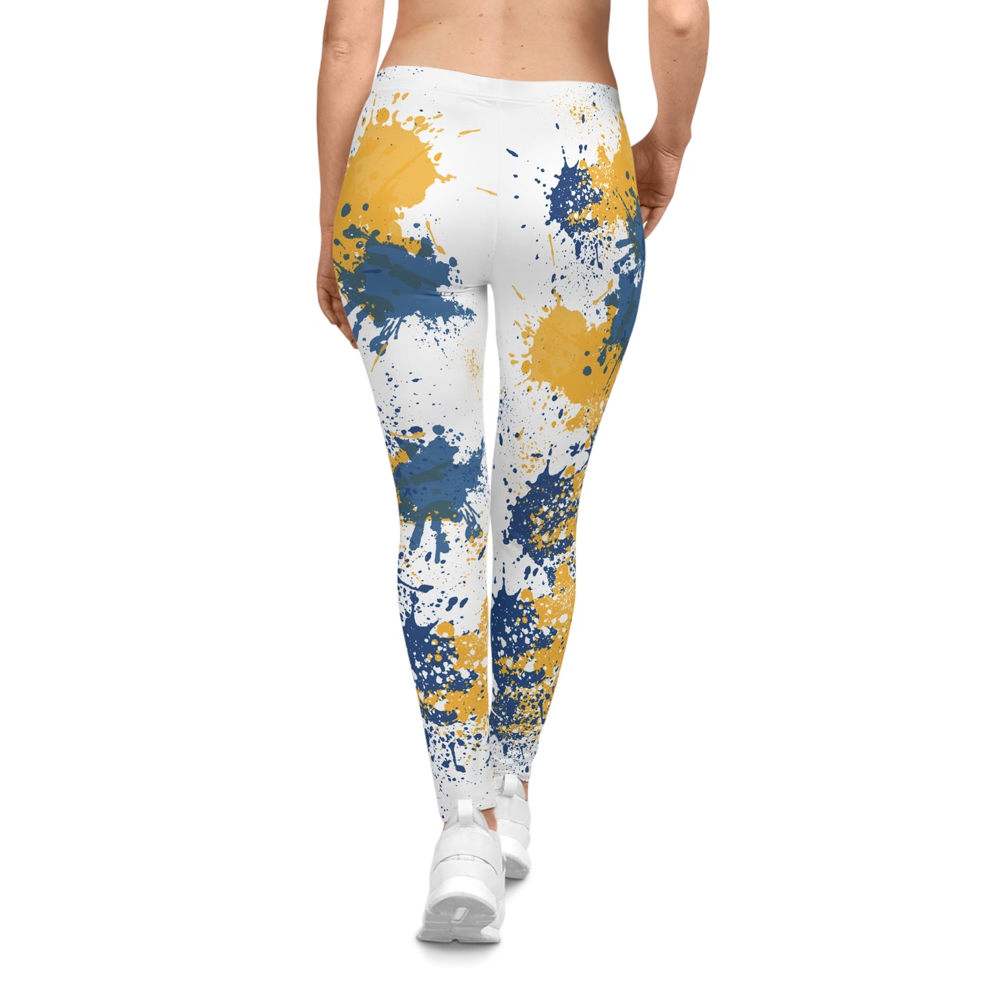 Spray Paint Leggings, Trendy Stretch Pants for Women, Blue Gold Workout Yoga Tights, Fashionable Athleisure Wear, Abstract Print Leggings,