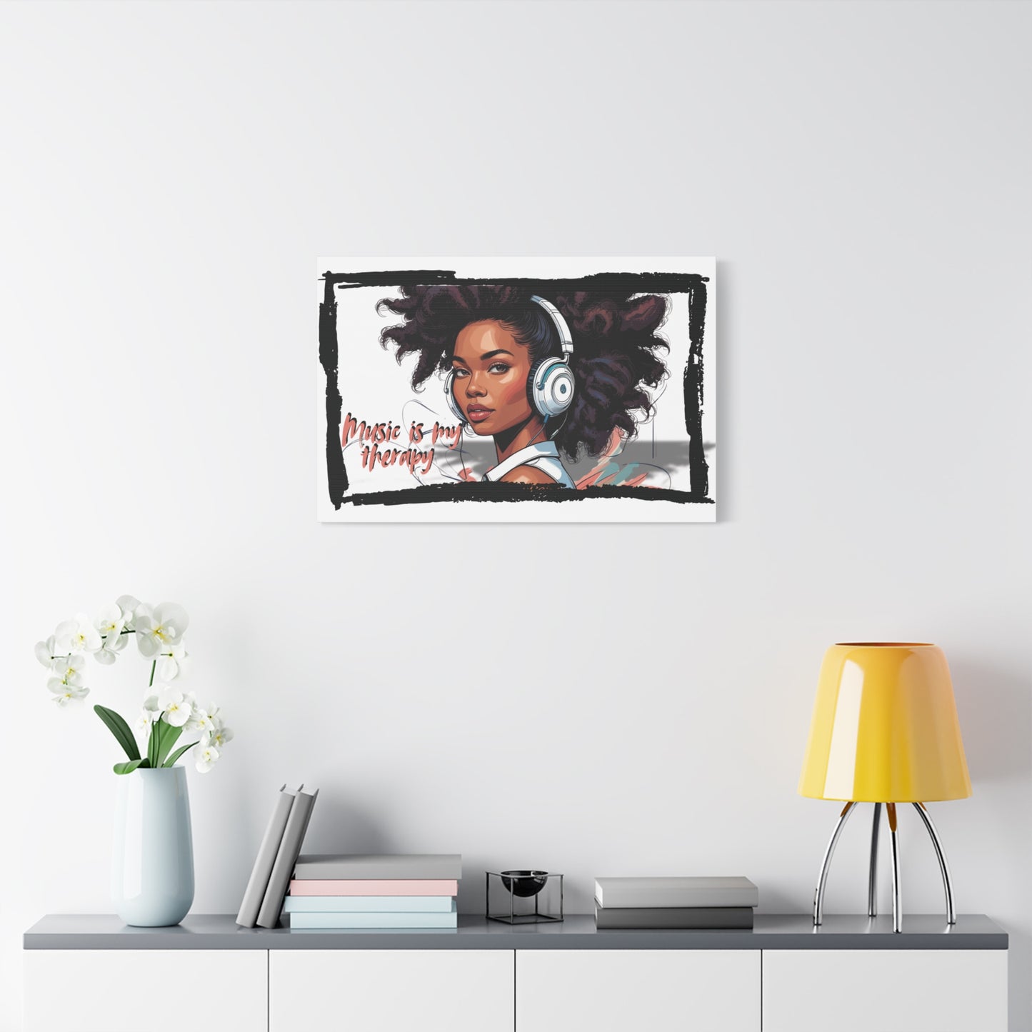 Canvas Wall Art, Headphones Music is my therapy, Home Decor, Gift for Music Lovers, Bedroom Decor, Office Decor, Inspirational Art, Modern