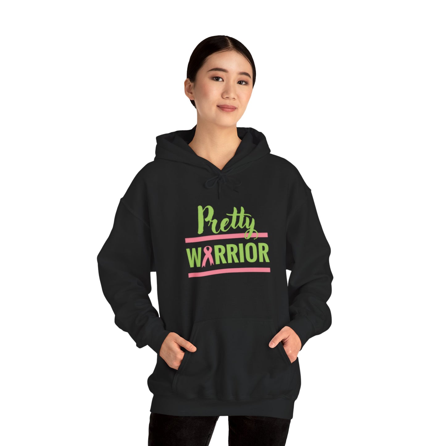 Pretty Warrior Hooded Sweatshirt | Sweatshirt for Cancer Awareness, Gifts for Her, Breast Cancer Support, Cozy Hoodie, Motivational Apparel