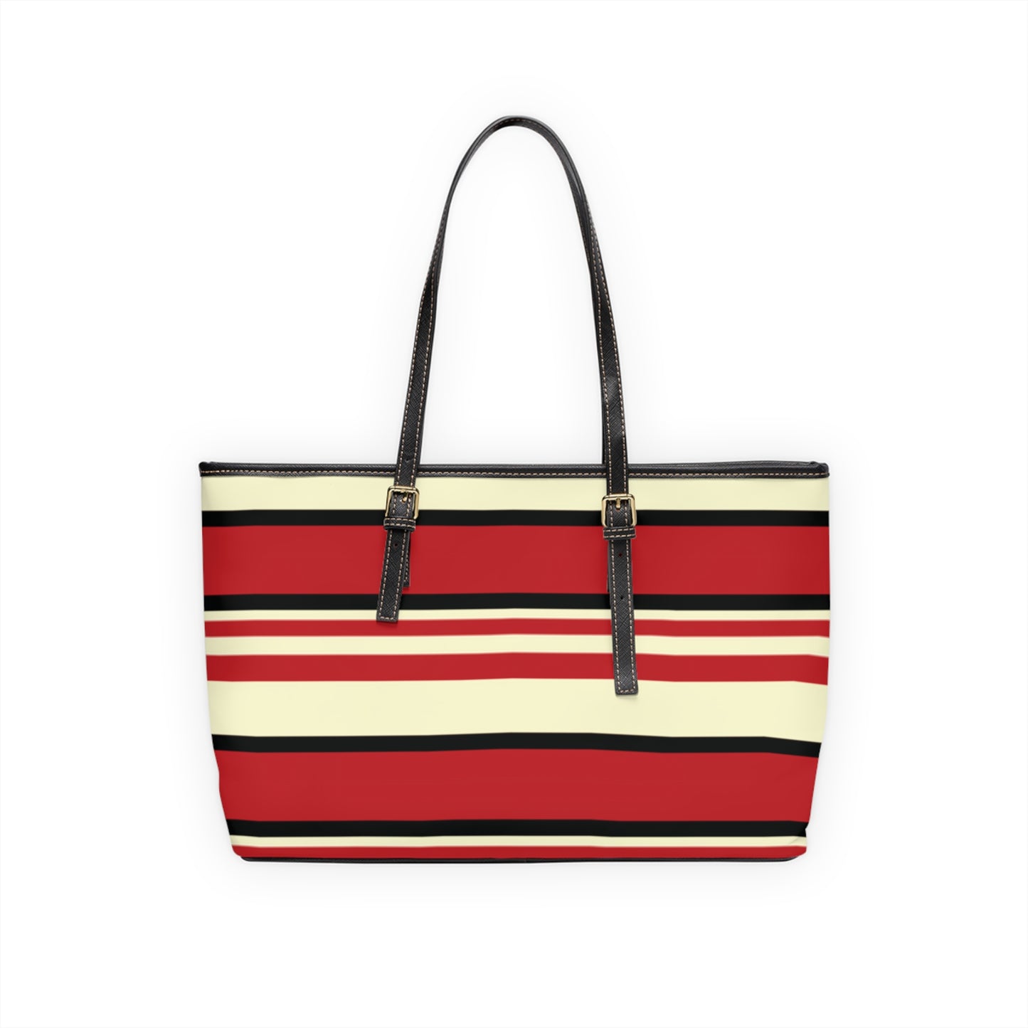 Crimson Striped PU Leather Shoulder Bag: Trendy Everyday Tote