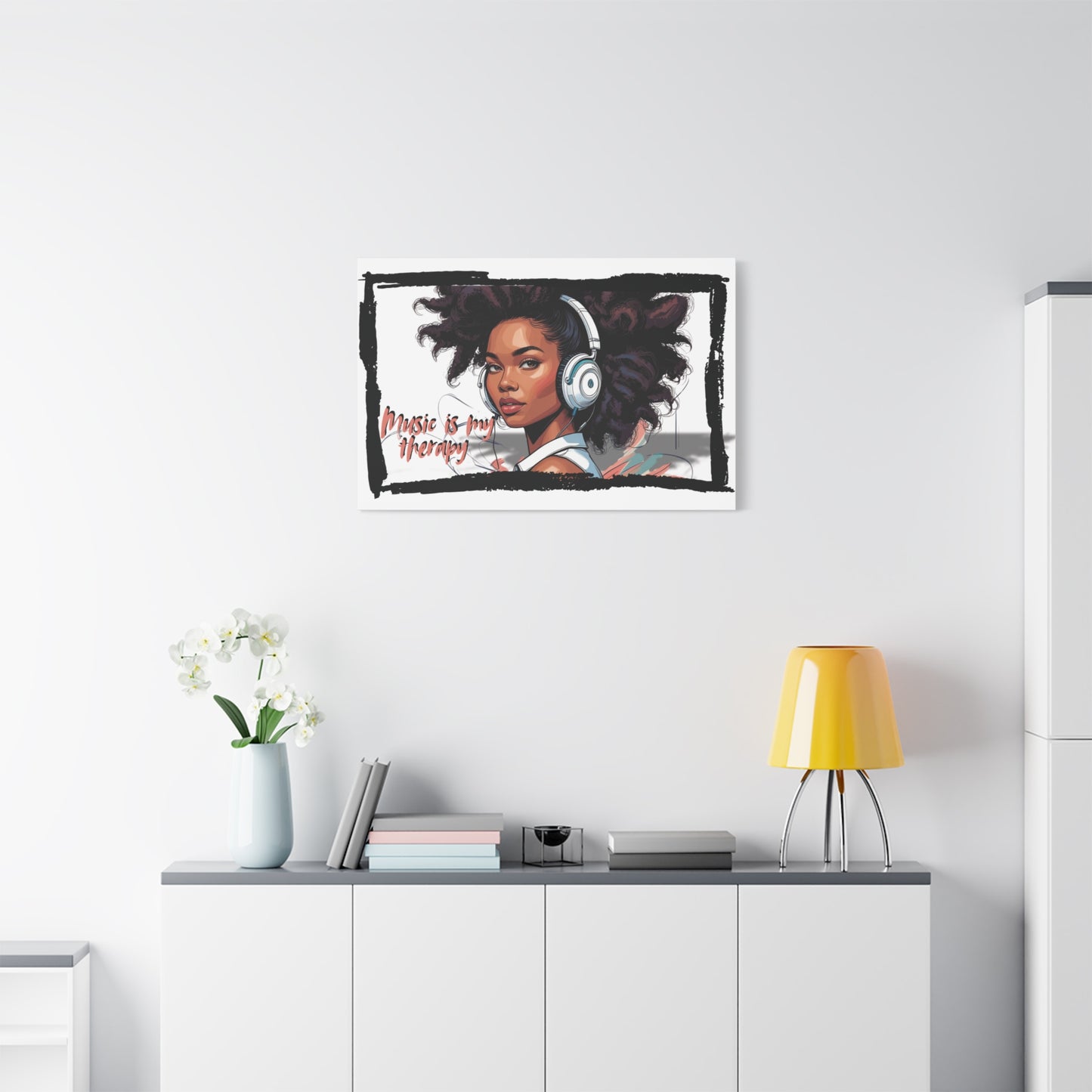 Canvas Wall Art, Headphones Music is my therapy, Home Decor, Gift for Music Lovers, Bedroom Decor, Office Decor, Inspirational Art, Modern