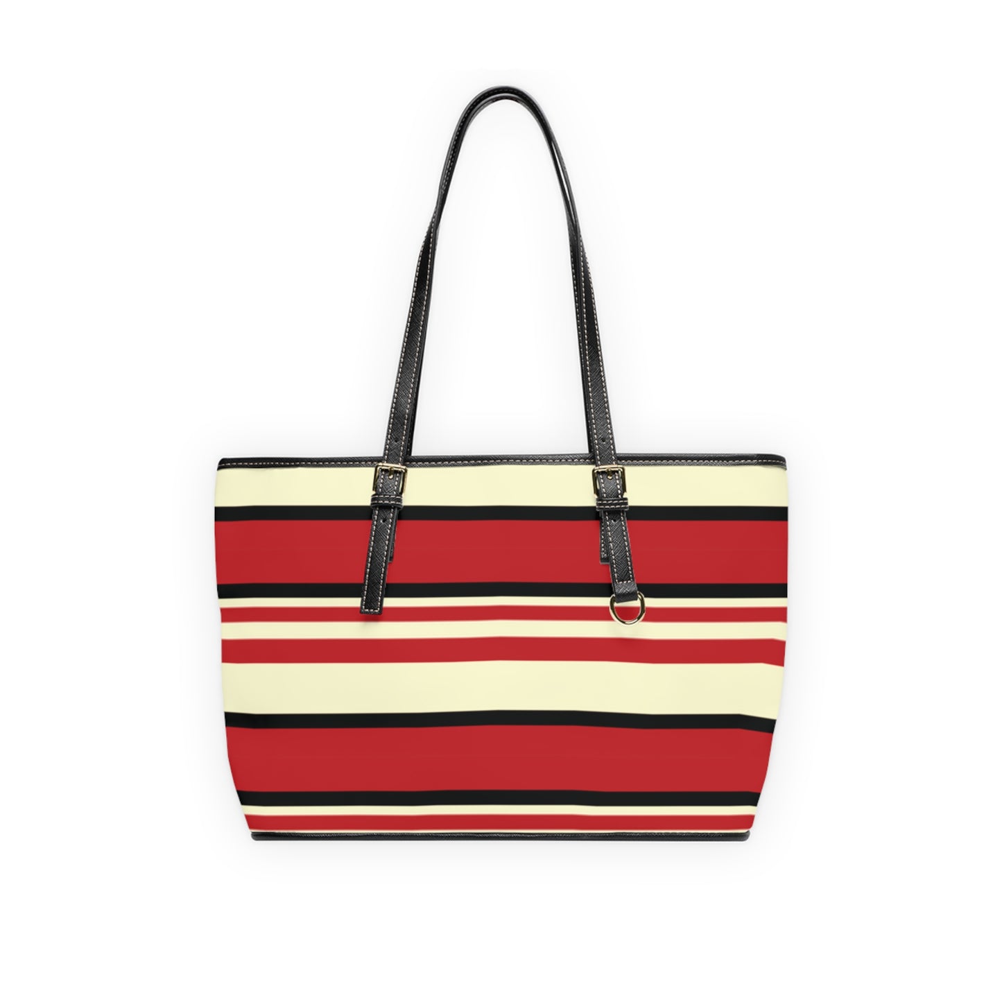 Crimson Striped PU Leather Shoulder Bag: Trendy Everyday Tote