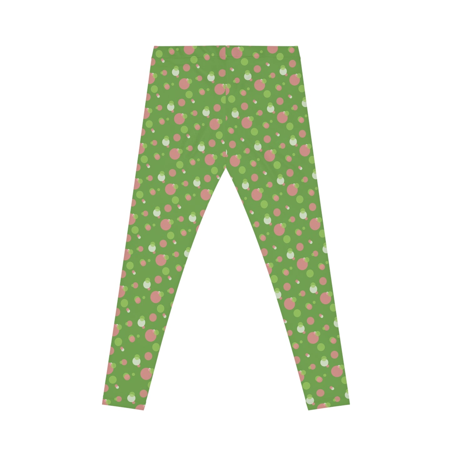Green Background Polka Dot Leggings, Women's Leggings, Casual Pants, Pink and Green Leggings, Bold Patterned Tights