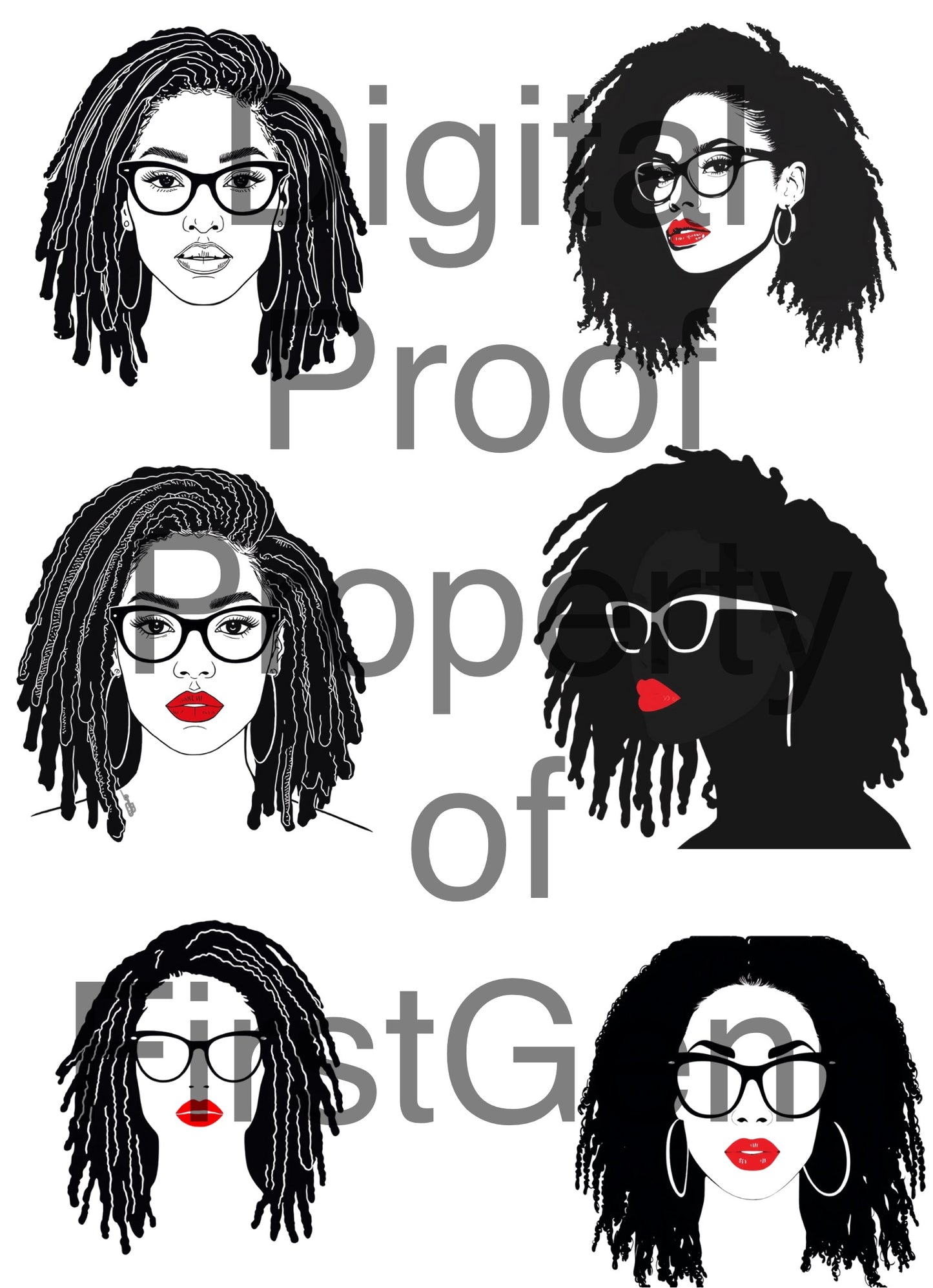 Black Women Silhouettes & Line Art – Dreadlocks, Glasses & Red Lipstick | Digital Download Bundle