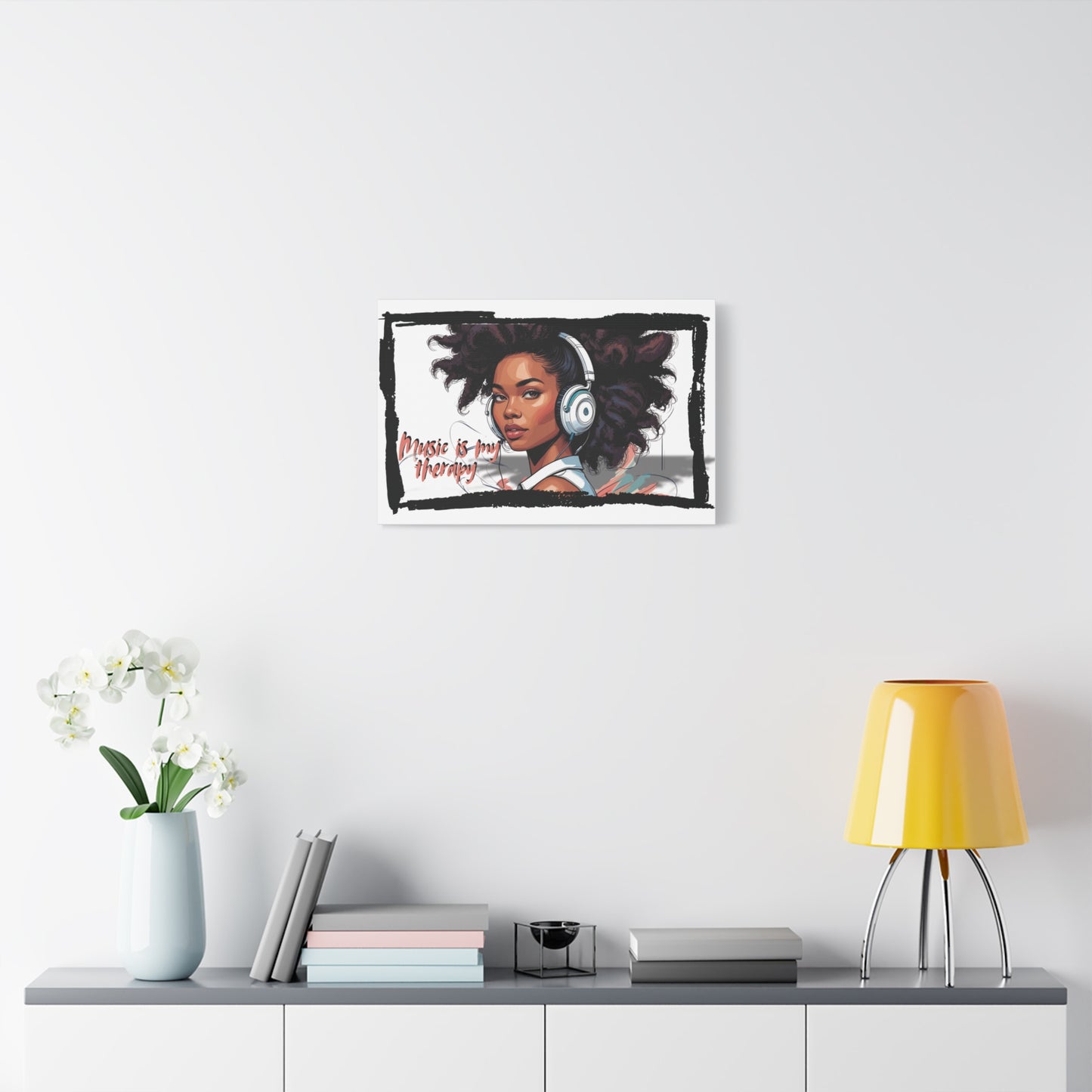 Canvas Wall Art, Headphones Music is my therapy, Home Decor, Gift for Music Lovers, Bedroom Decor, Office Decor, Inspirational Art, Modern