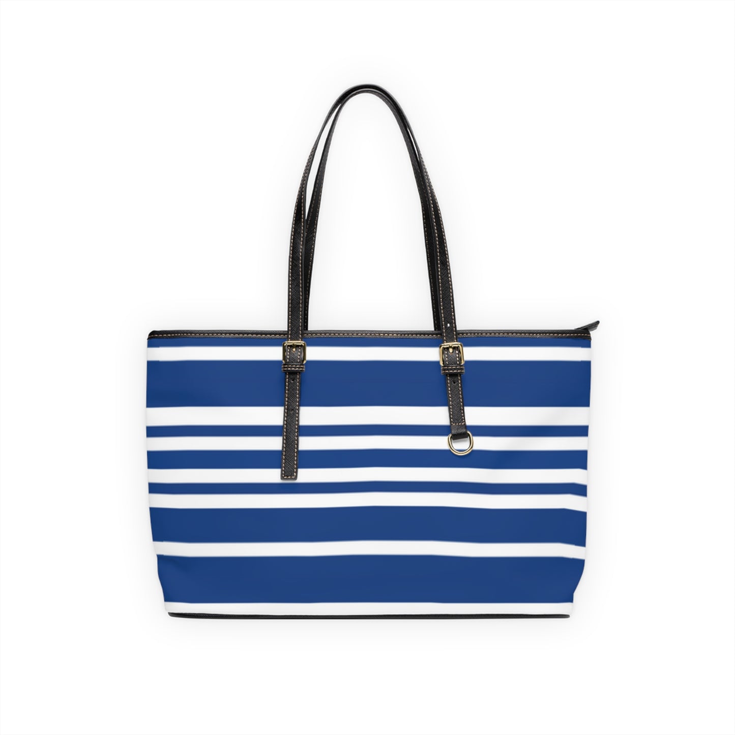Blue Striped PU Leather Shoulder Bag: Chic Everyday Tote